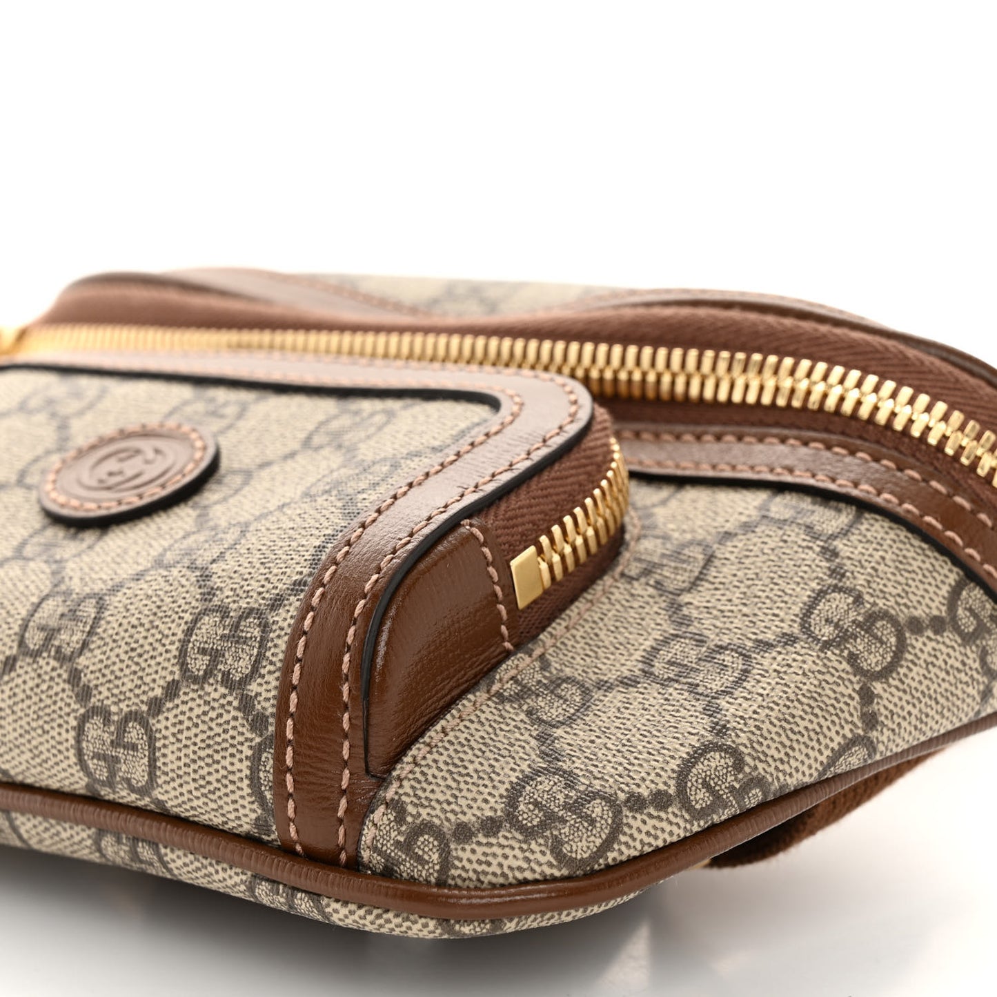 GG Supreme Monogram Textured Calfskin Retro Interlocking G Belt Bag Beige Ebony Brown Sugar