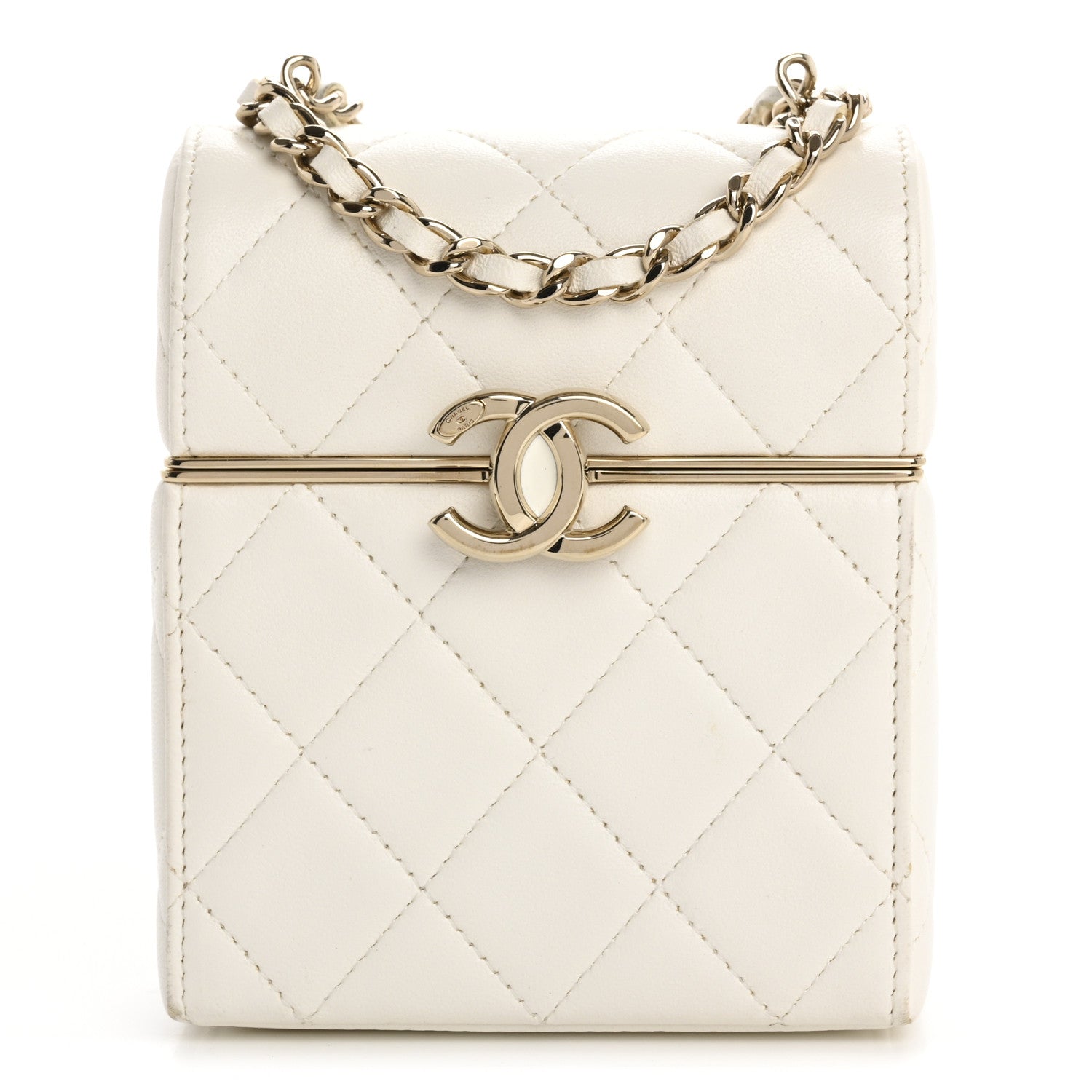 Chanel Lambskin Quilted Small Box With Chain White 1709023