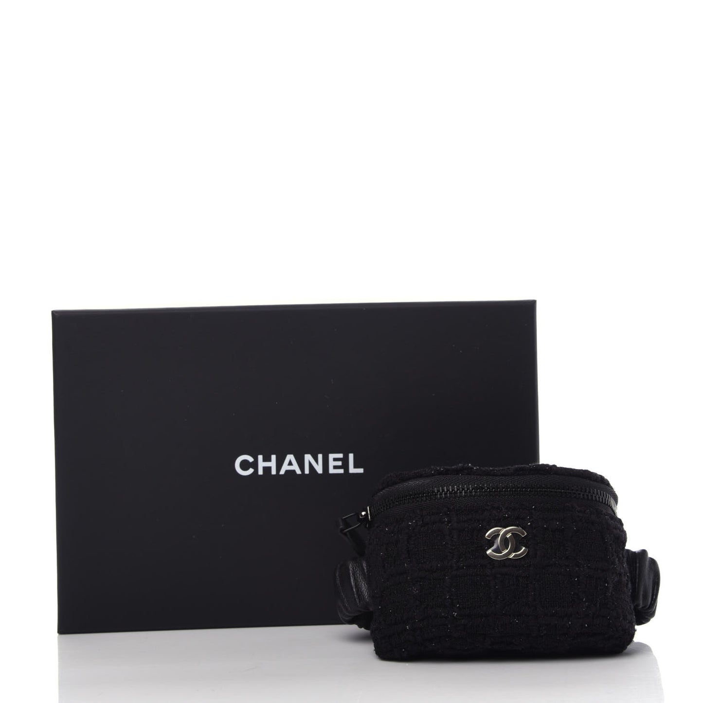 Tweed Lambskin Quilted Arm Coin Purse Black