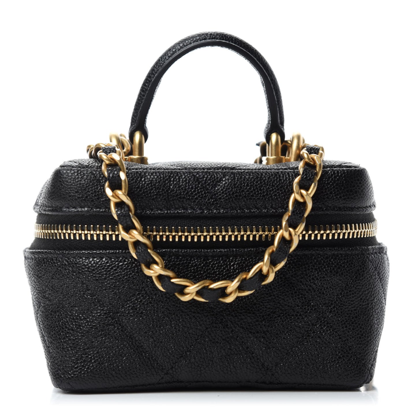 Caviar Quilted Mini Top Handle Vanity With Chain Black