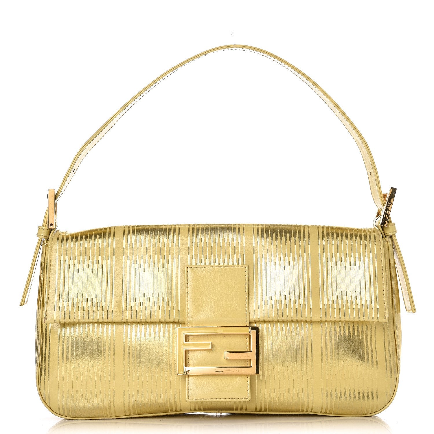 FENDI ポシェット　バッグ Fendi Metallic Calfskin Printed Baguette Yellow Gold 255449