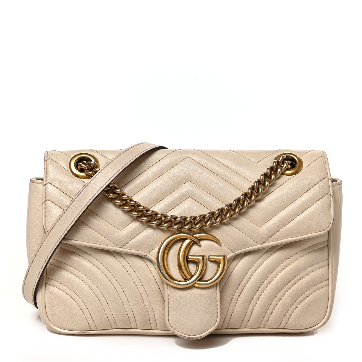 Calfskin Matelasse Small GG Marmont Shoulder Bag White