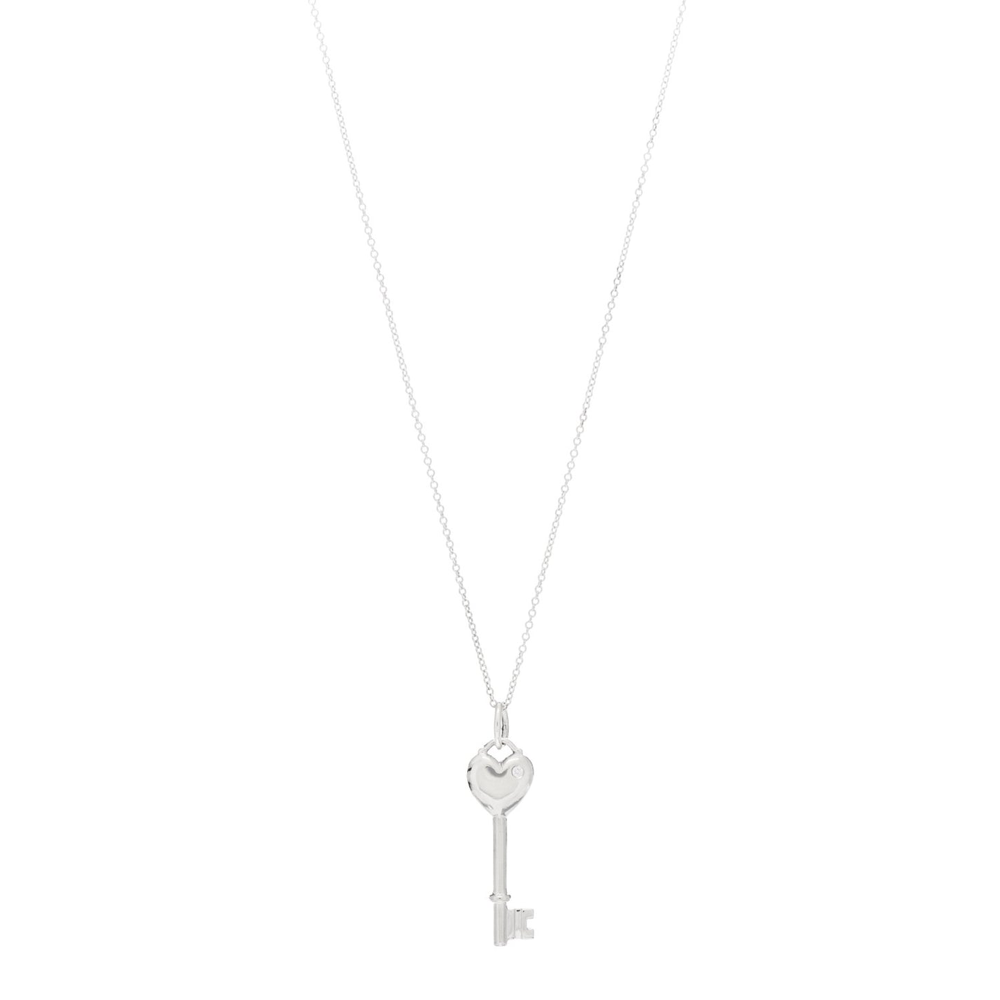 Sterling Silver Diamond Heart Key Pendant Necklace