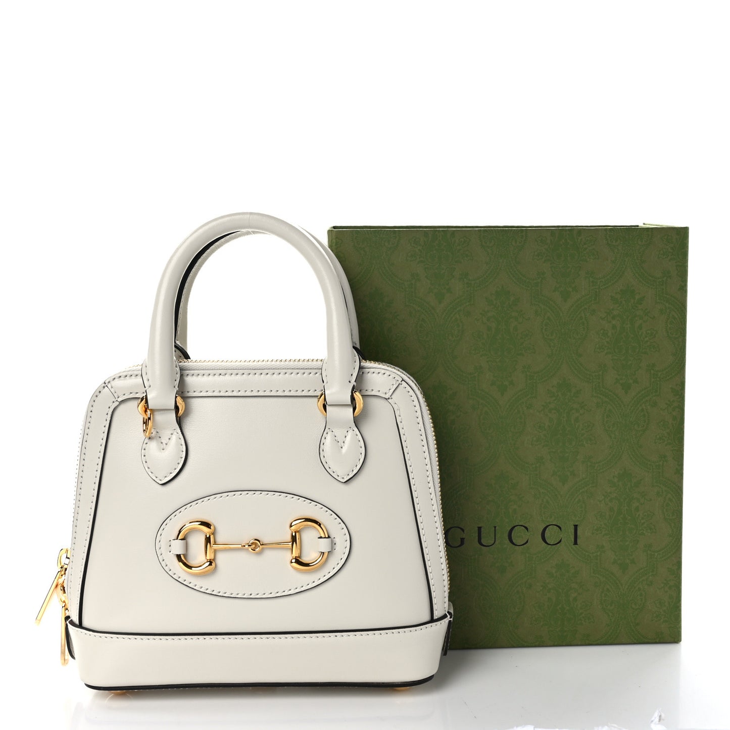 Boarded Plutone Calfskin Mini Horsebit 1955 Top Handle Bag Mystic White