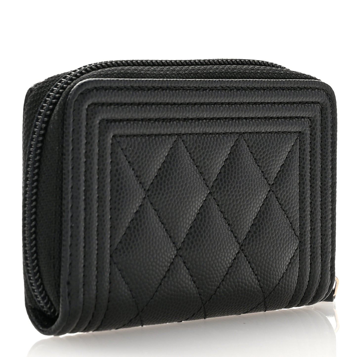 Caviar Quilted Boy Zip Around Coin Purse Wallet Black