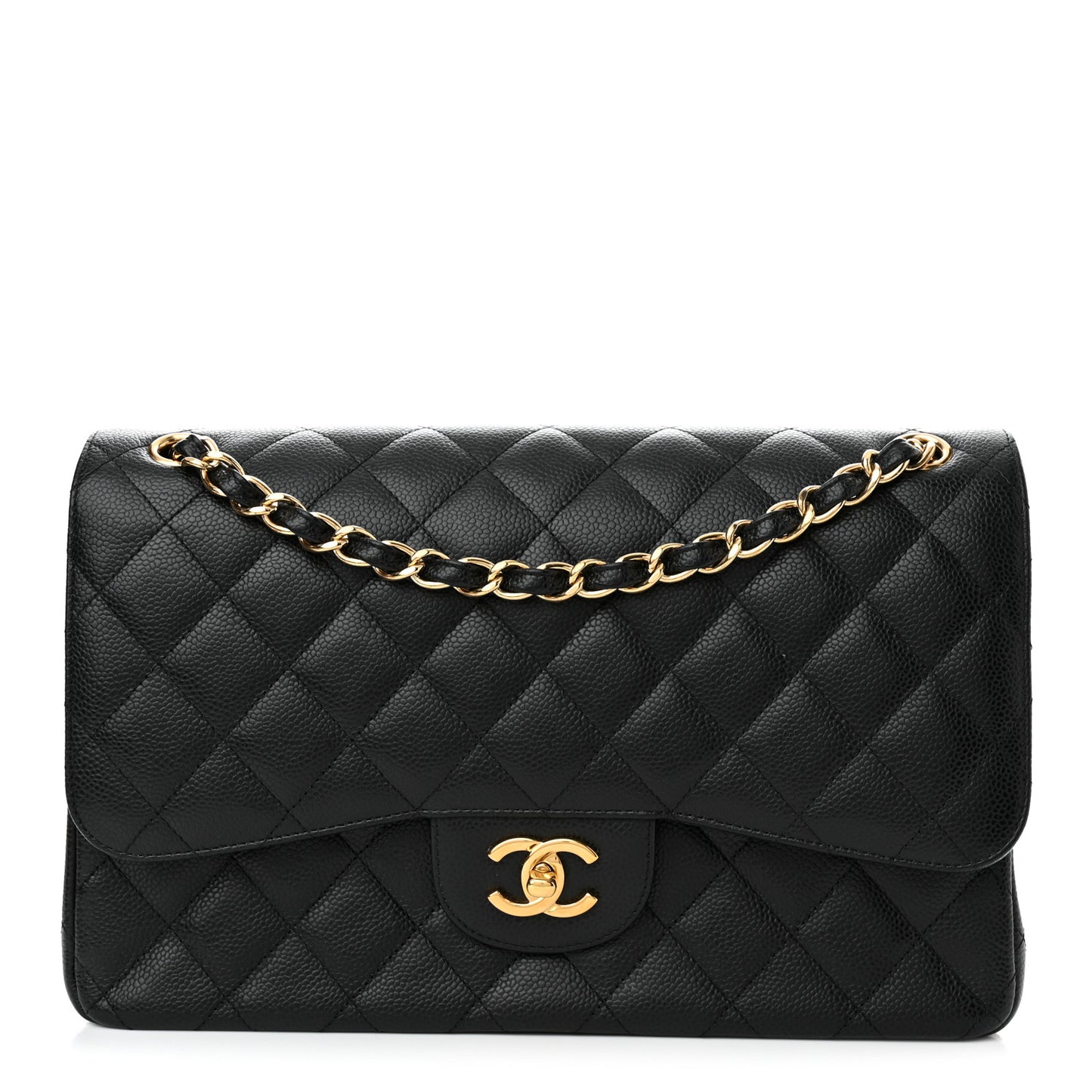 Caviar Quilted Jumbo Double Flap Black