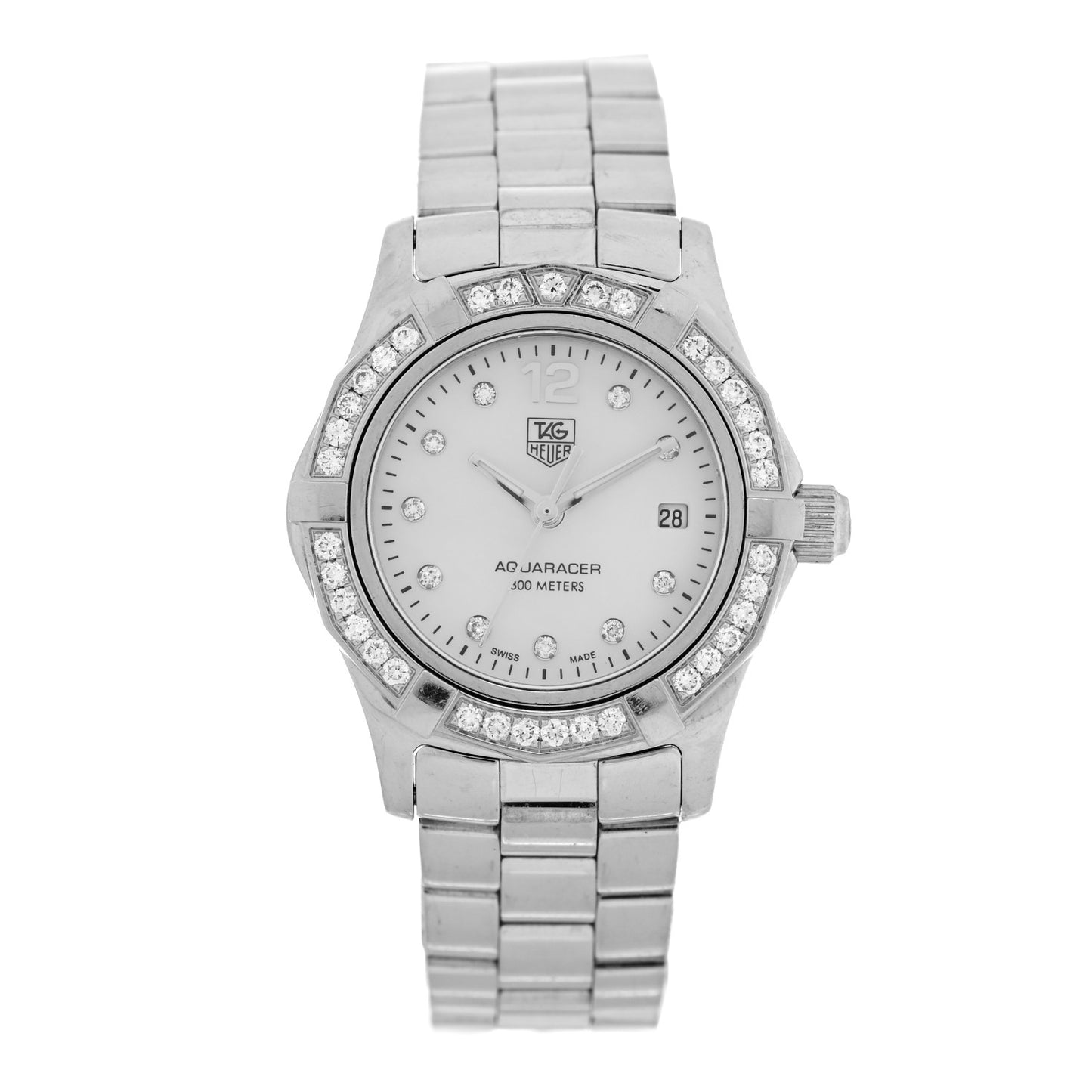 Stainless Steel Diamond Bezel Mother of Pearl 27mm Aquaracer Lady Quartz Watch WAF1416