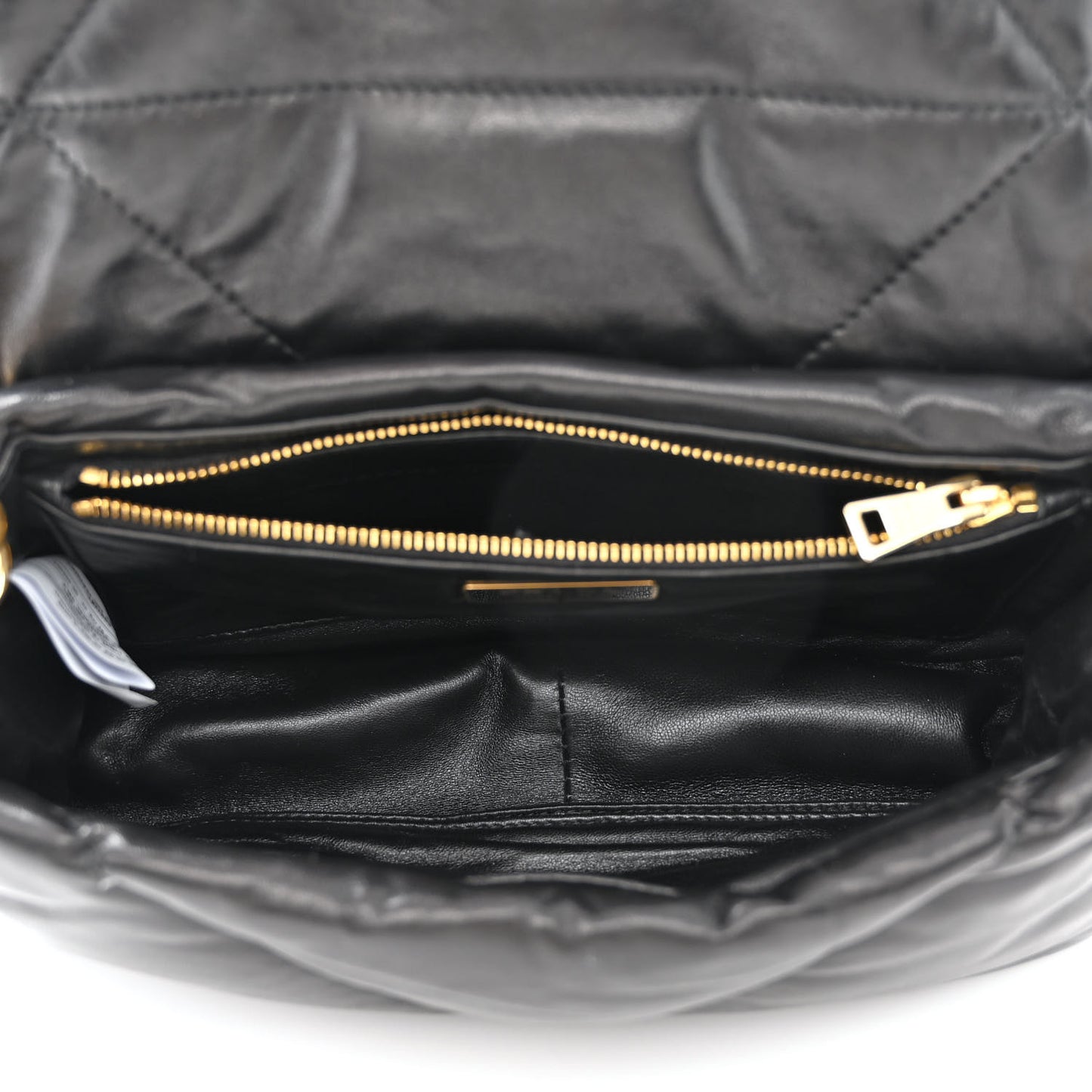 Nappa Soft Padded Logo Embossed Triangle Quilted Small Shoulder Bag Black