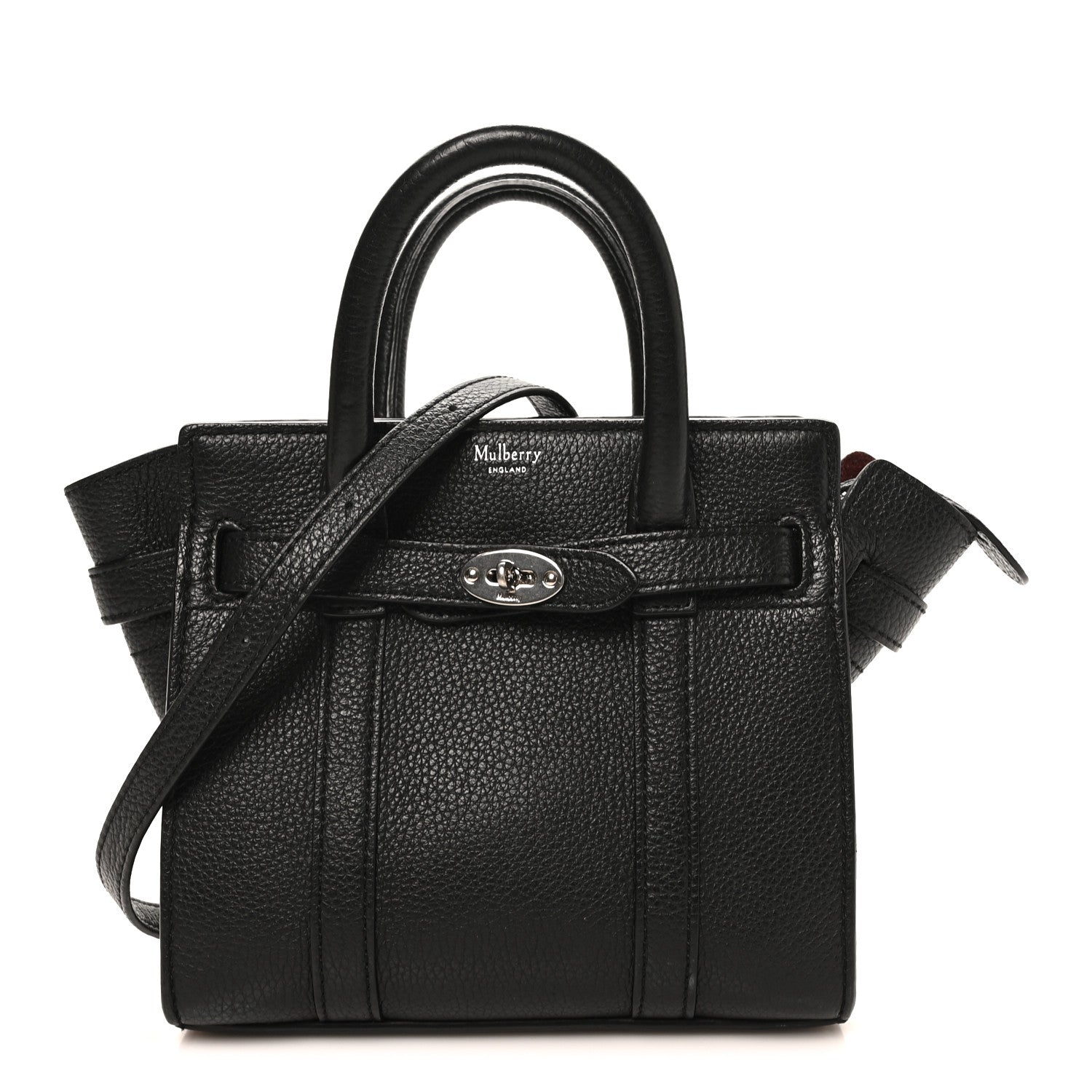 Mulberry ブラック ハンドバッグ Mulberry Small Classic Grain Micro Bayswater Zip Tote Black