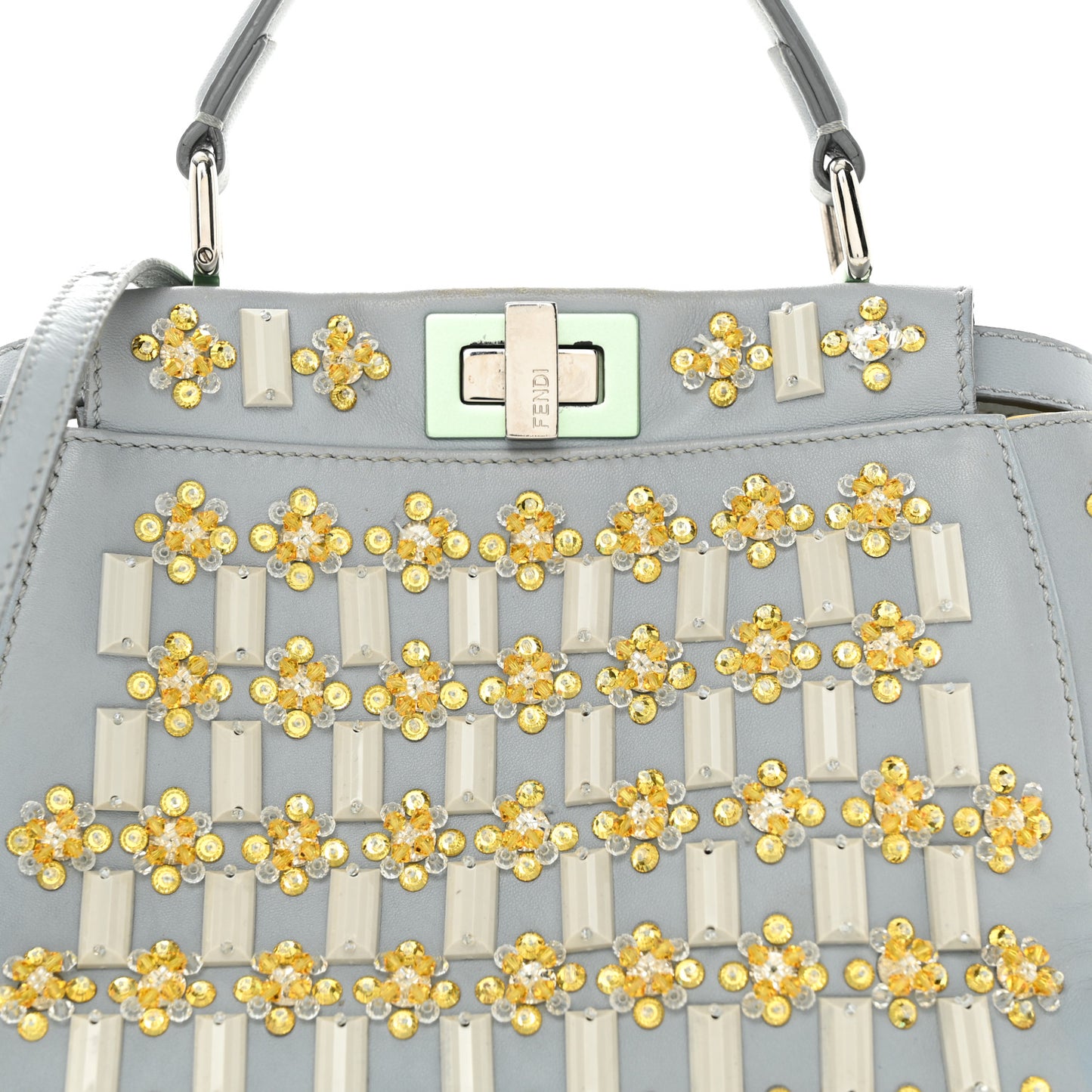 Goatskin Embellished Peekaboo Iconic Satchel Light Blue
