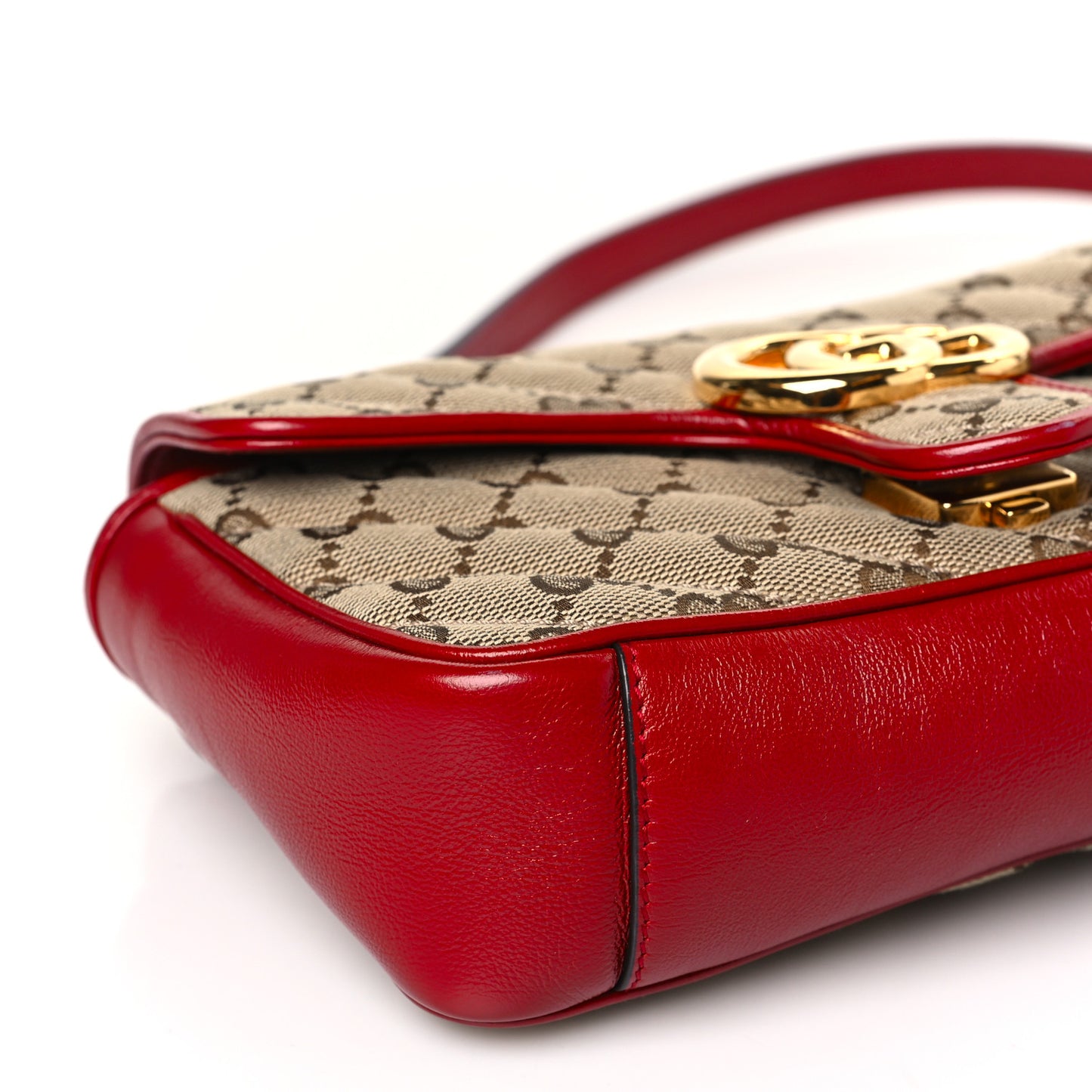 Monogram Azalea Calfskin Matelasse Diagonal Mini GG Marmont Shoulder Bag Beige Ebony New Cherry Red