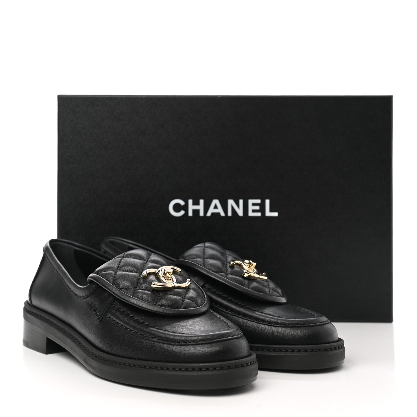 Lambskin Quilted CC Turnlock Loafers 35.5 Black