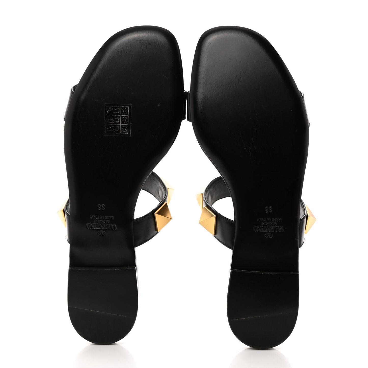 Calfskin Roman Stud Flat Slide Sandals 38 Black