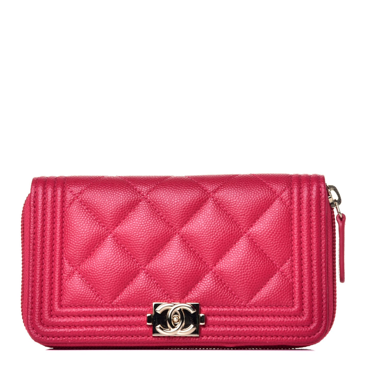 Caviar Quilted Small Boy Zip Around Wallet Fuchsia