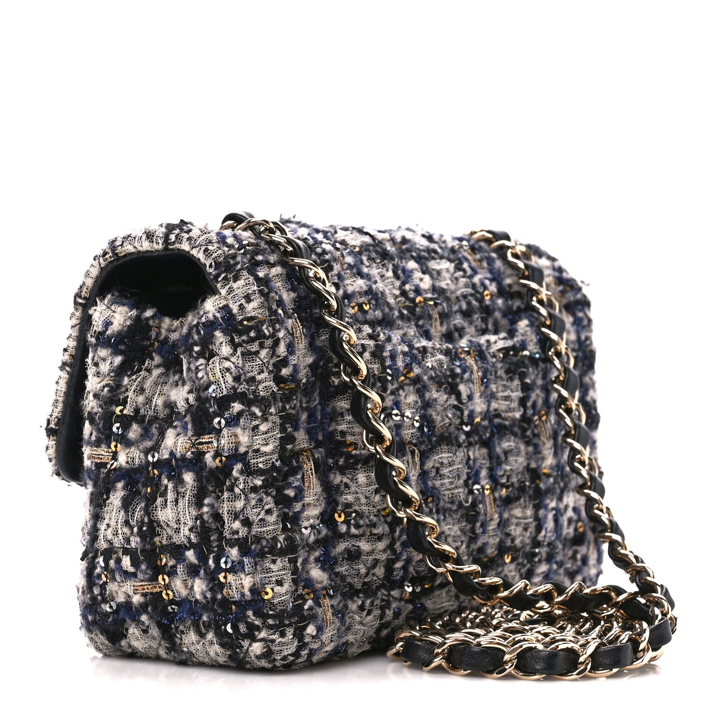 Glittered Tweed Quilted Mini Rectangular Flap Navy Blue