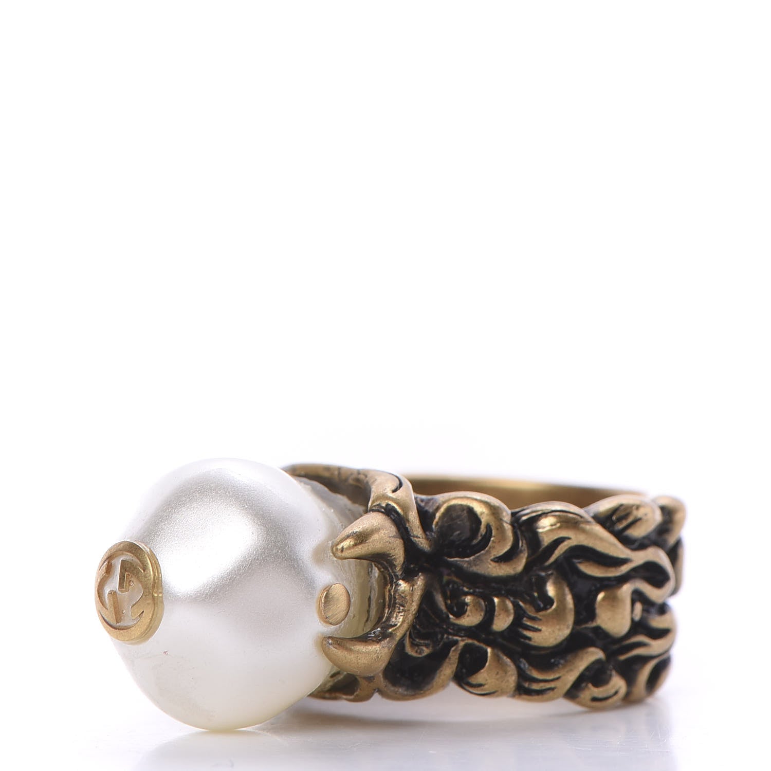 Gucci Metal Pearl Ring 7.25 Aged Gold 2 of 5