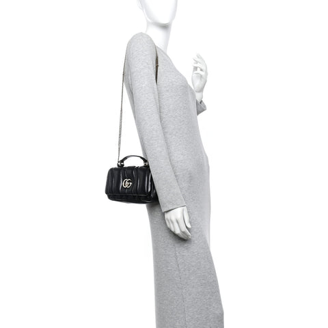 Lambskin Quilted Mini GG Milano Top Handle Shoulder Bag Black
