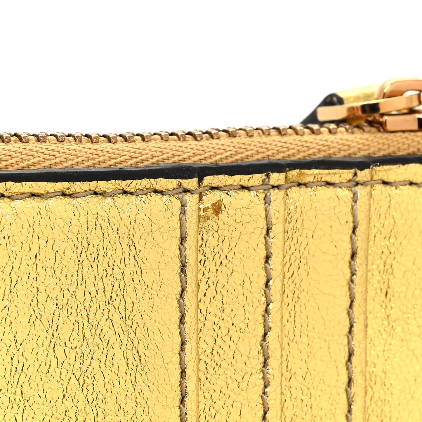 Metallic Nappa Quilted Virtus Zip Pouch Card Holder Gold