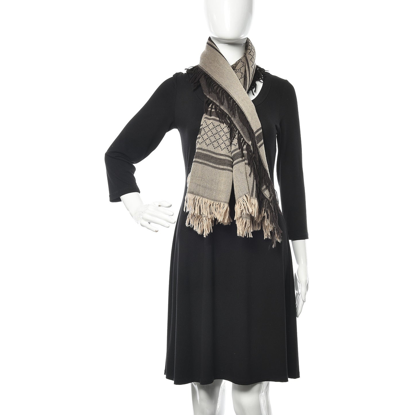 Wool Silk GG Monogram Diamante Plaid Surviee Shawl Beige Dark Brown