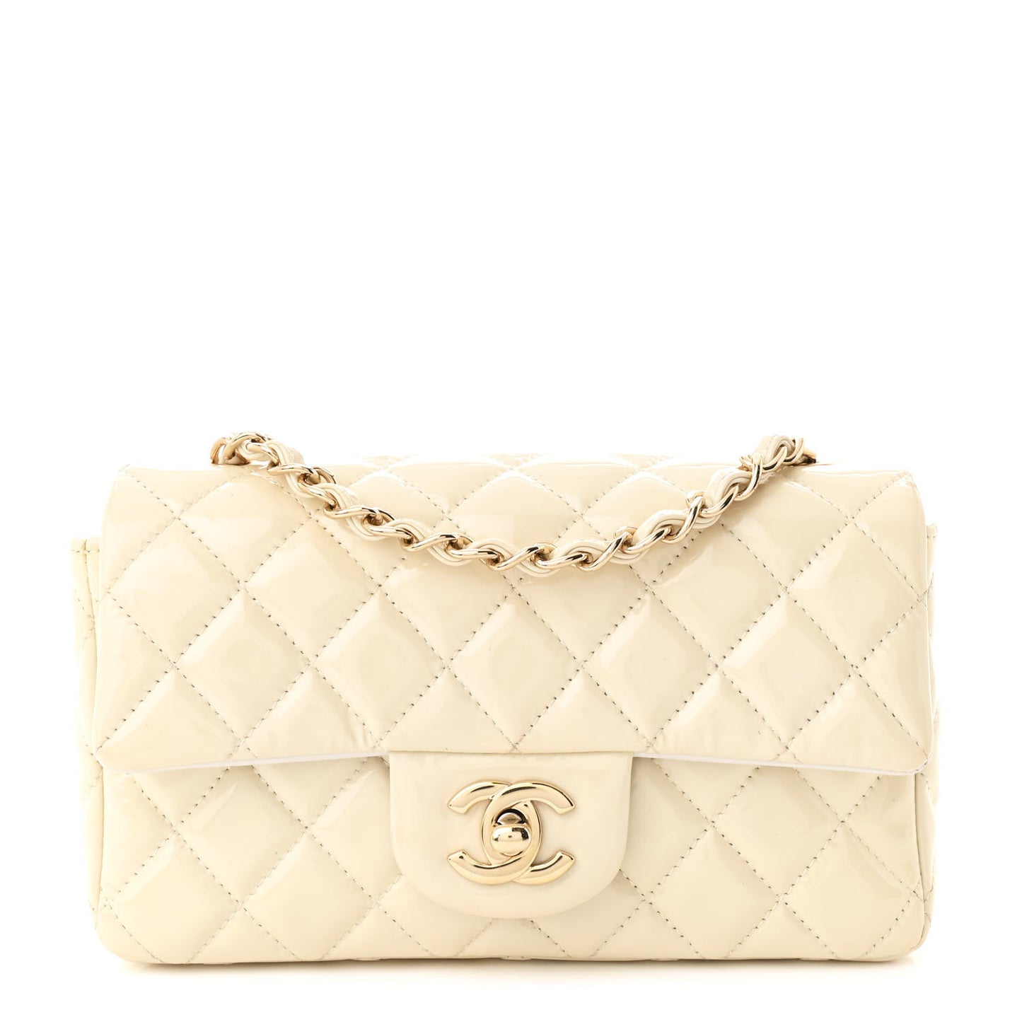 Patent Calfskin Quilted Mini Rectangular Flap White