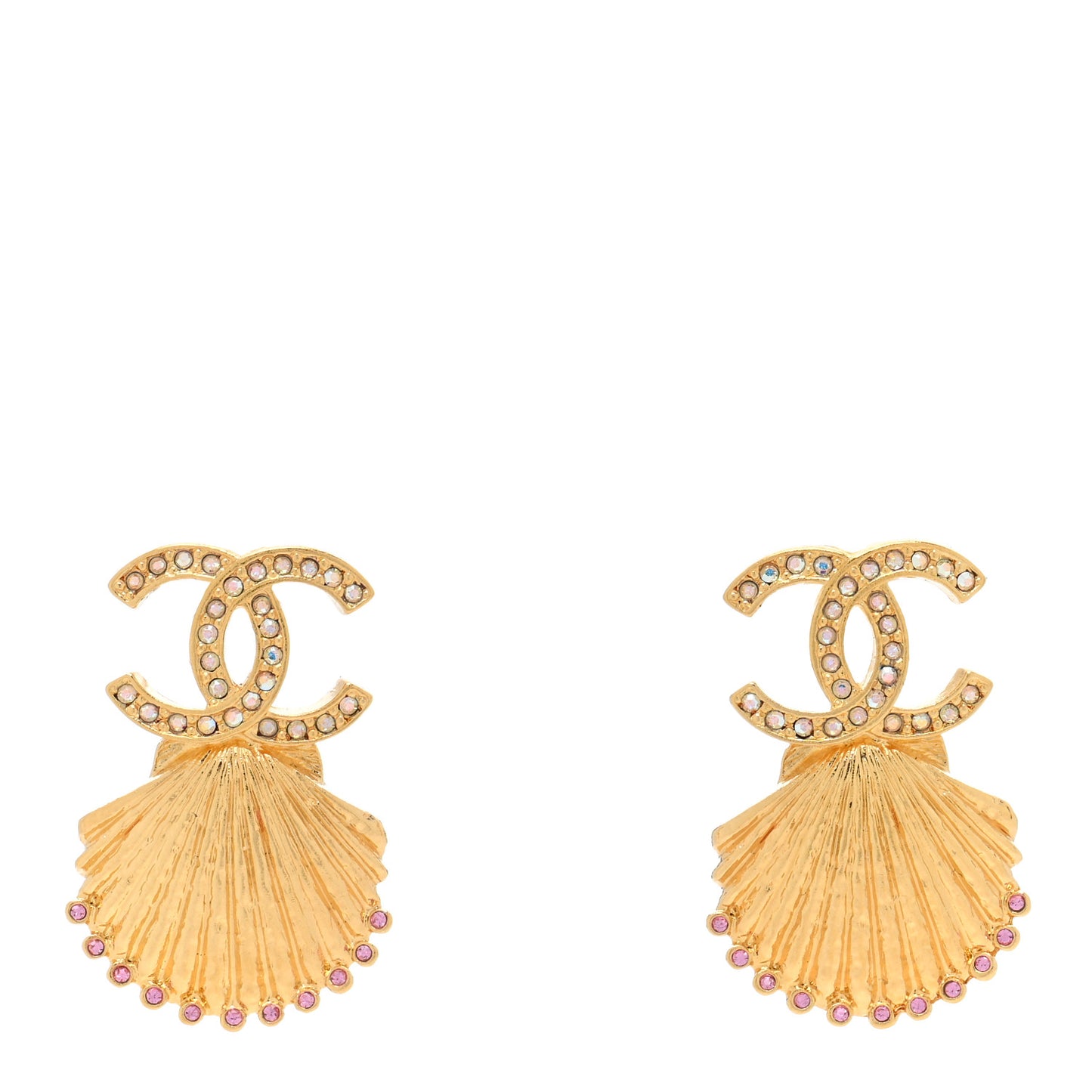 Crystal CC Shell Earrings Gold Pink