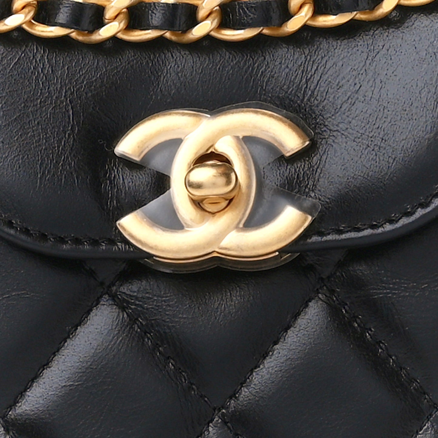 Shiny Aged Calfskin Quilted Nano Kelly Shopper Black