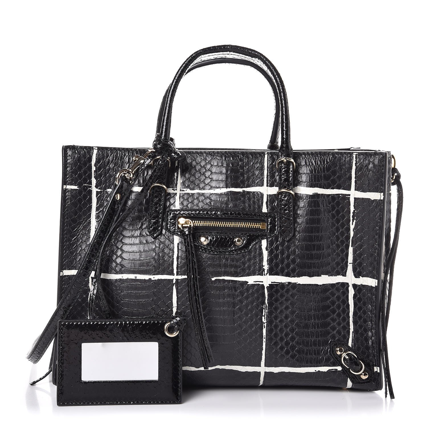 Balenciaga Ayers Papier A6 Zip Around Tote Black White 289376