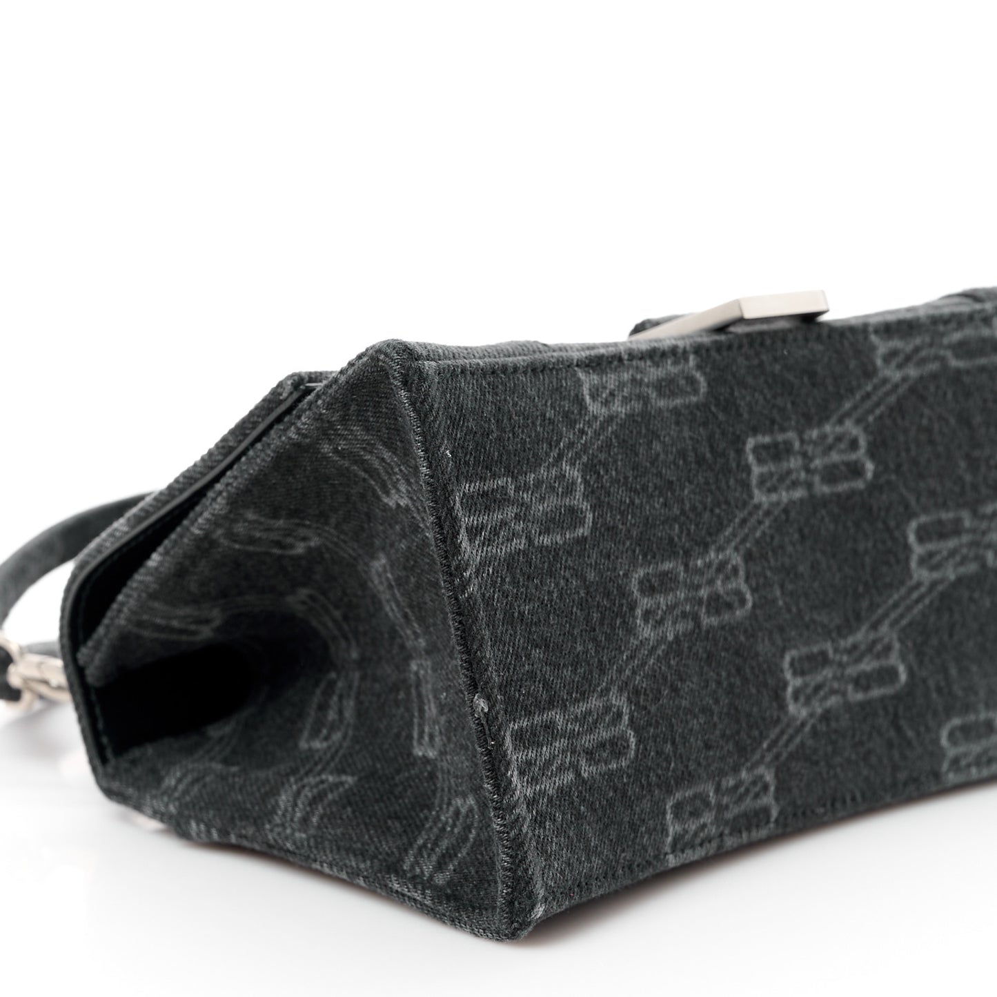 Washed Denim BB Monogram Small Hourglass Top Handle Bag Black