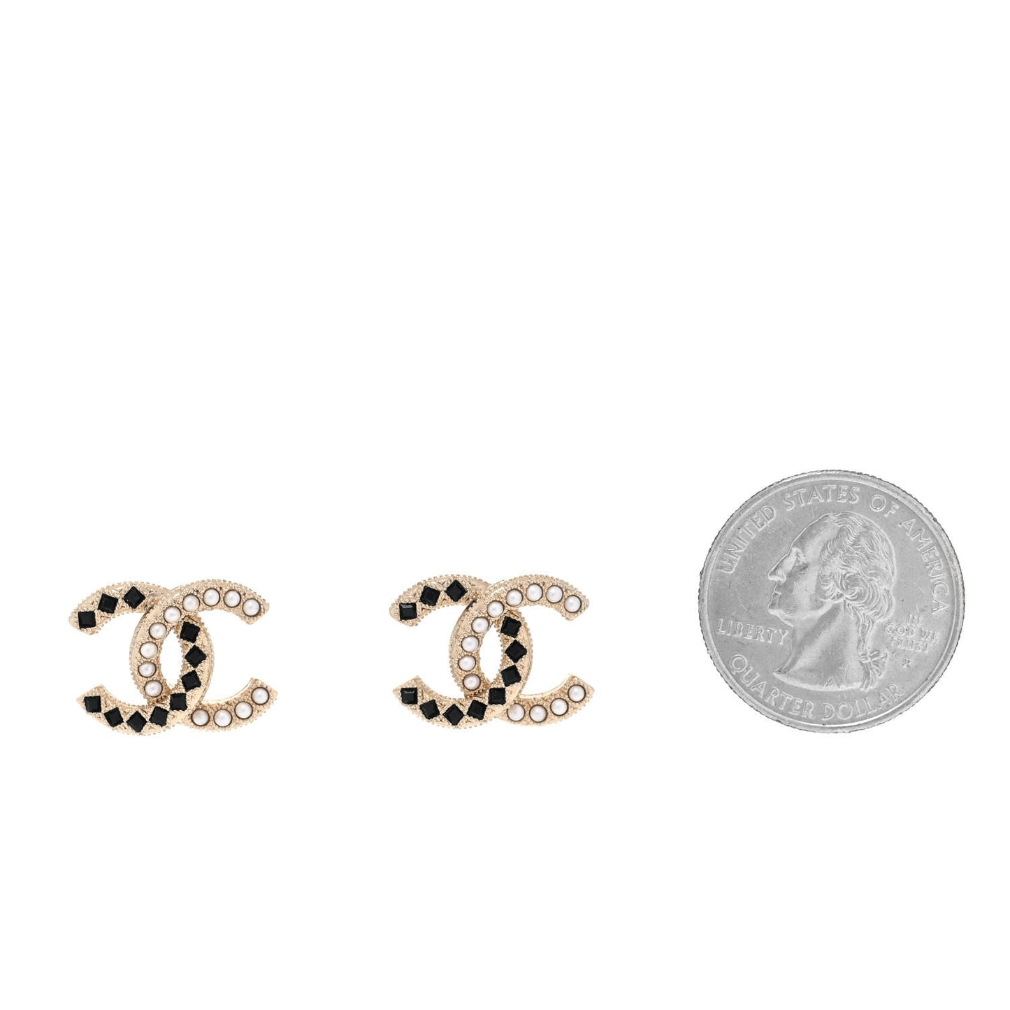 Baguette Crystal Pearl CC Earrings Gold Black