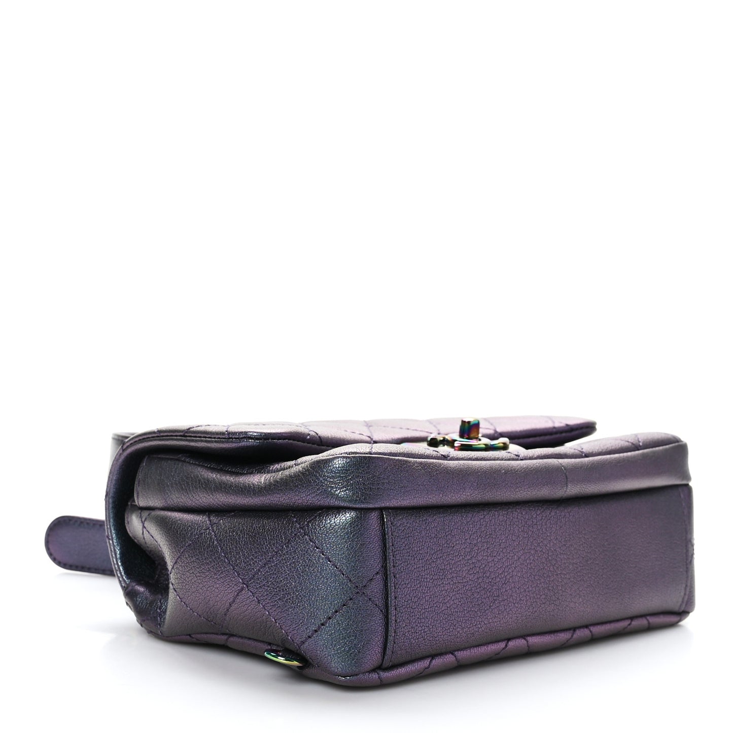 Iridescent Goatskin Quilted Small Double Carry Waist Chain Flap Purple