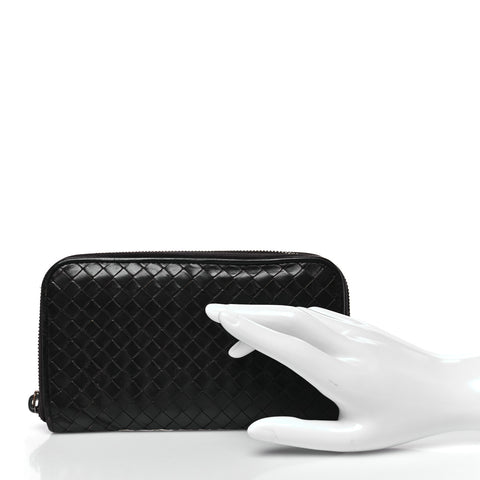 Nappa Intrecciato Zip Around Wallet Ebano