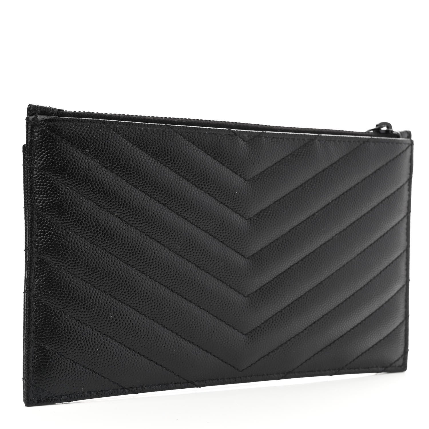 Saint Laurent Grain De Poudre Chevron Monogram Bill Pouch Black 3 of 7
