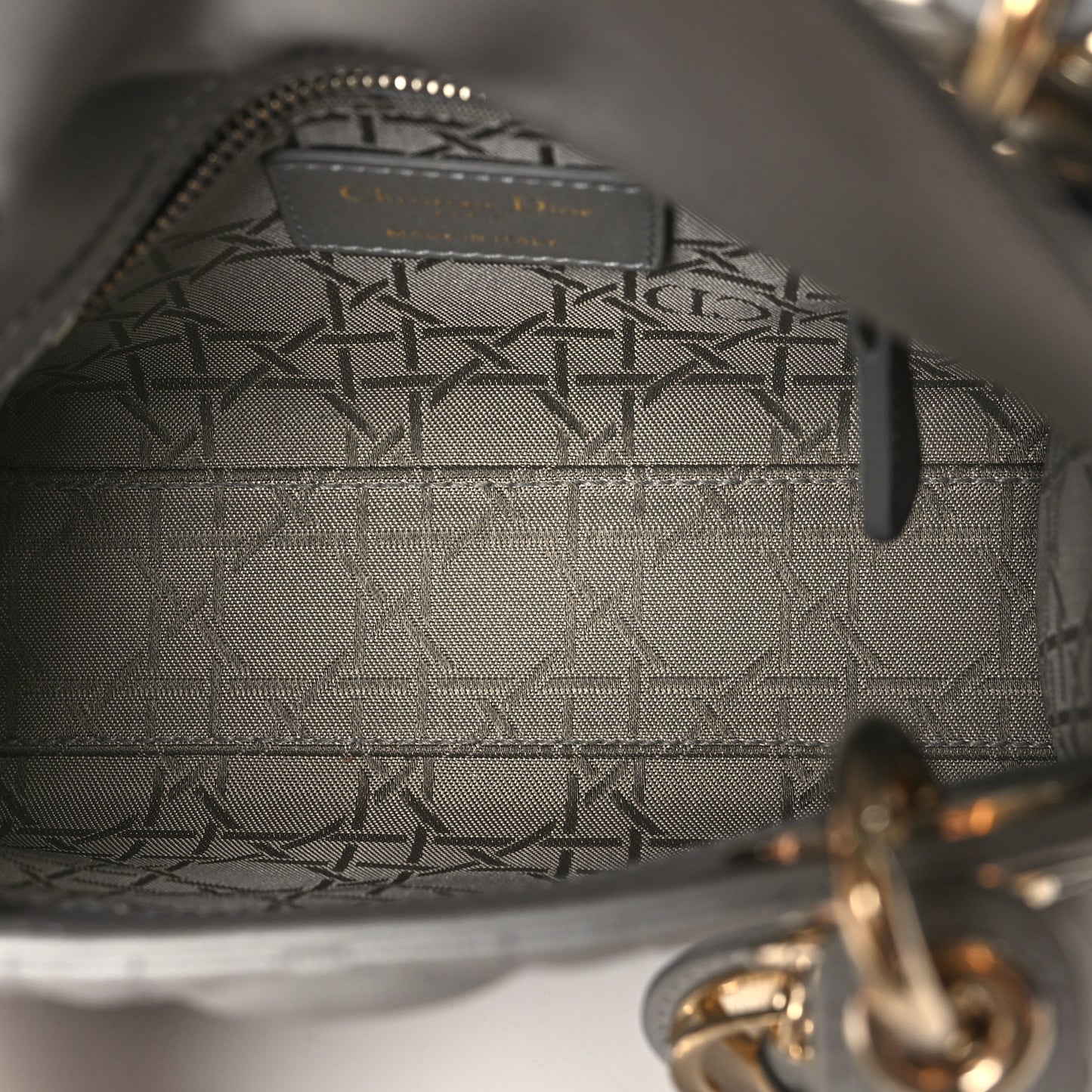 Metallic Lambskin Cannage Mini Lady Dior Grey