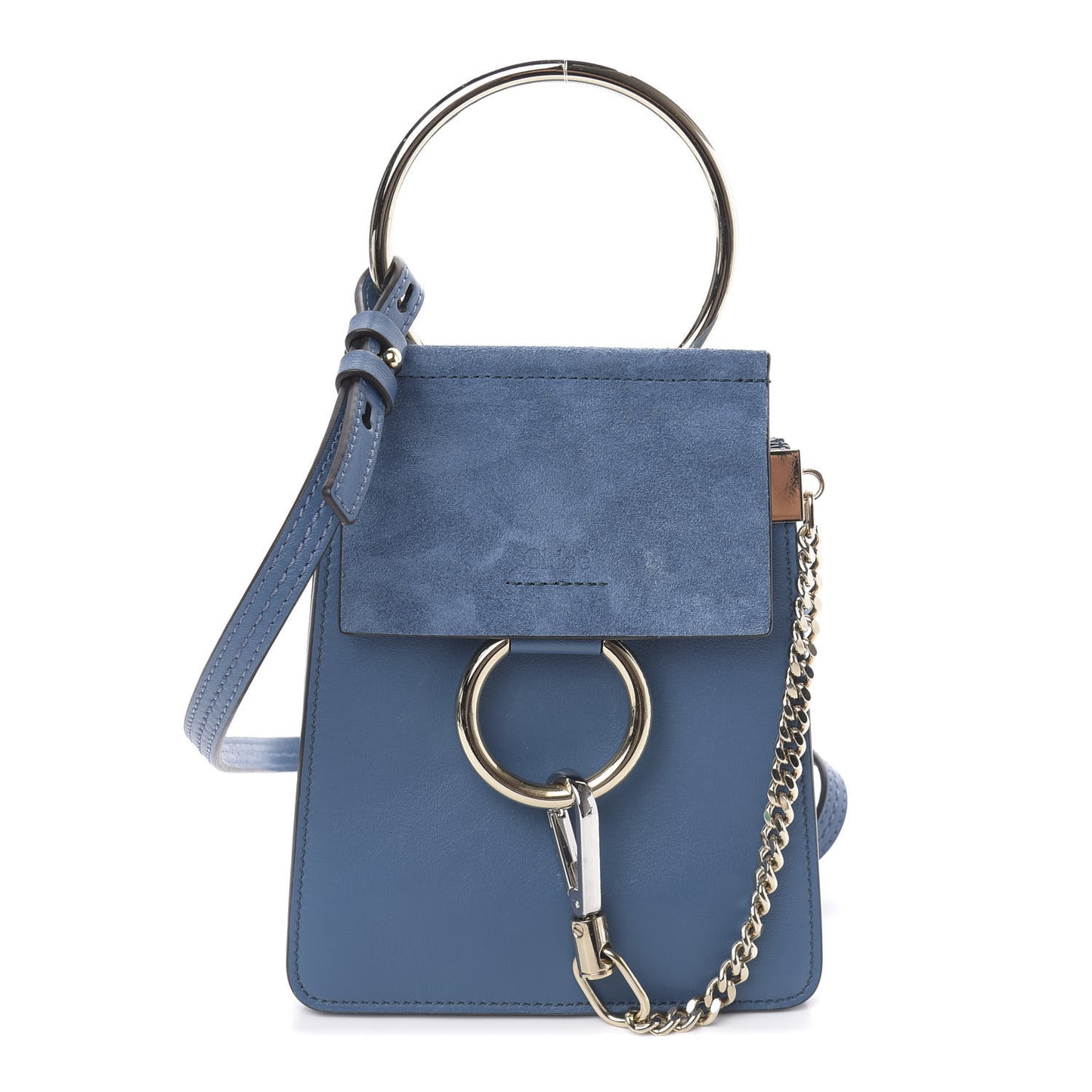 Suede Calfskin Mini Faye Bracelet Bag Vinyl Blue