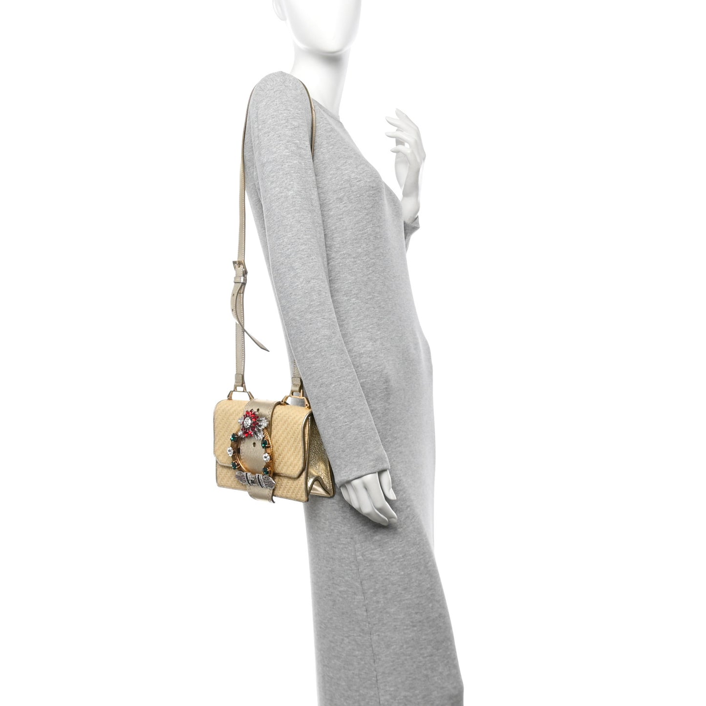 Raffia Madras Crystal Embellished Lady Shoulder Bag Naturale Pirite