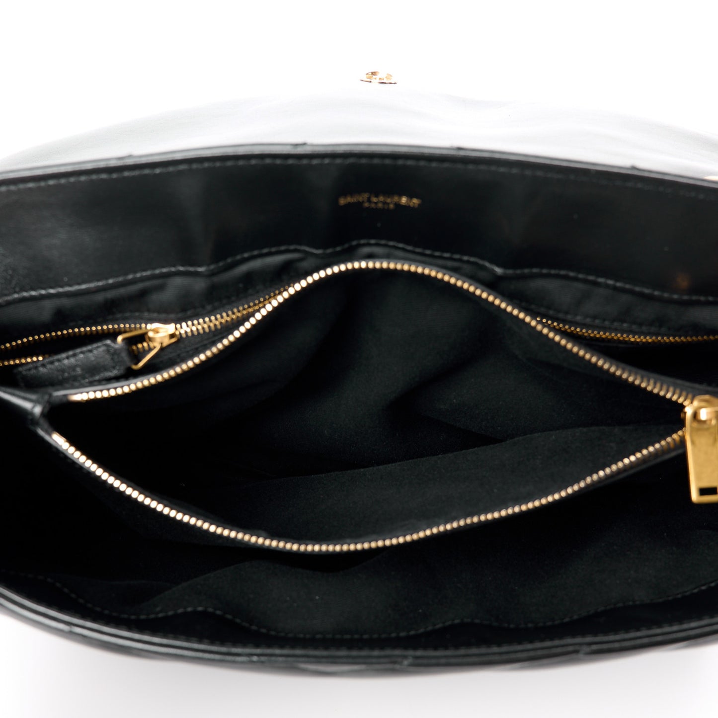 SAINT LAURENT Calfskin Y Quilted Monogram Large Loulou Chain Satchel Black