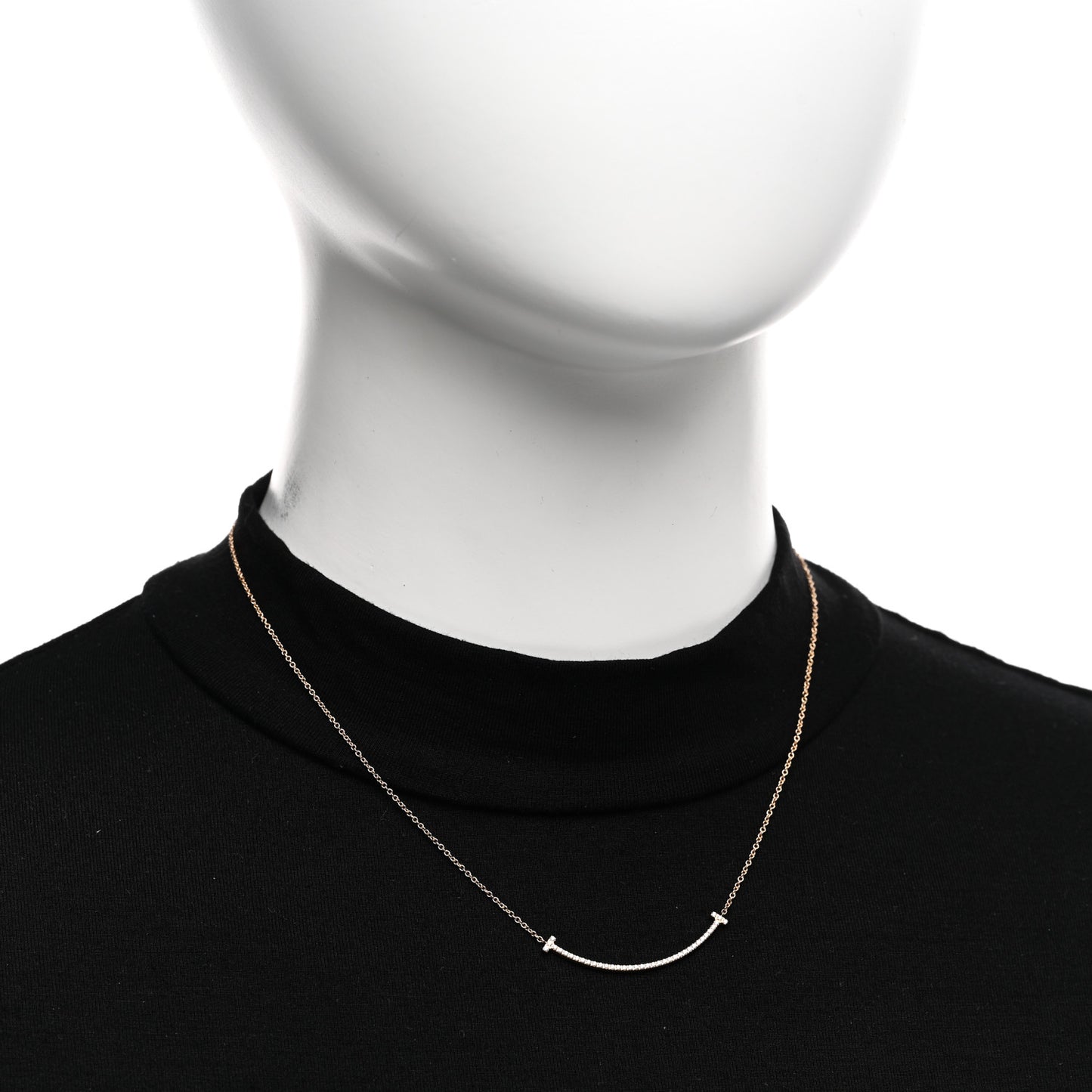 18K Rose Gold Diamond Small T Smile Pendant Necklace