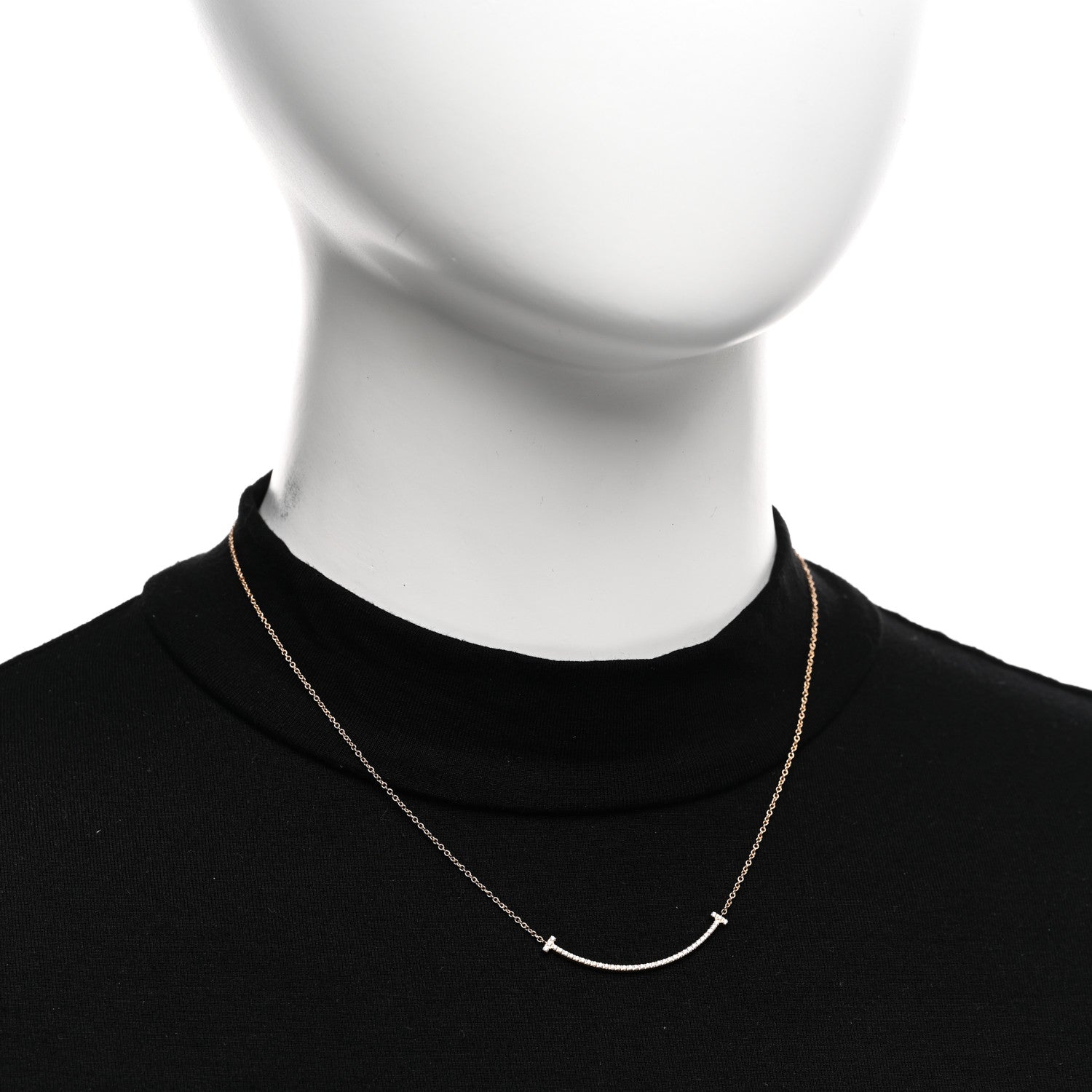 Tiffany 18K Rose Gold Diamond Small T Smile Pendant Necklace 2 of 5