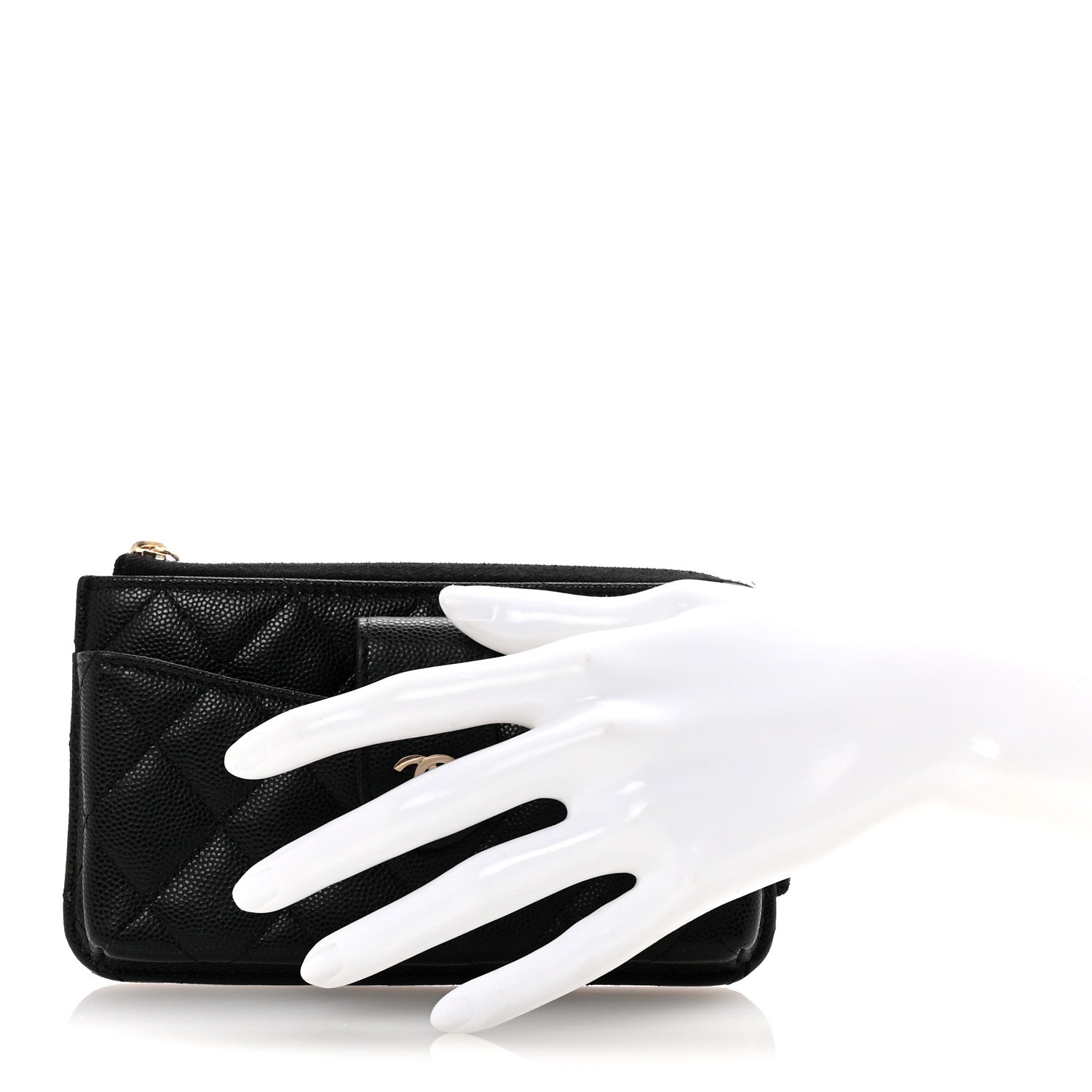 Chanel Caviar Quilted Phone Holder Zip Clutch Black 2 of 7