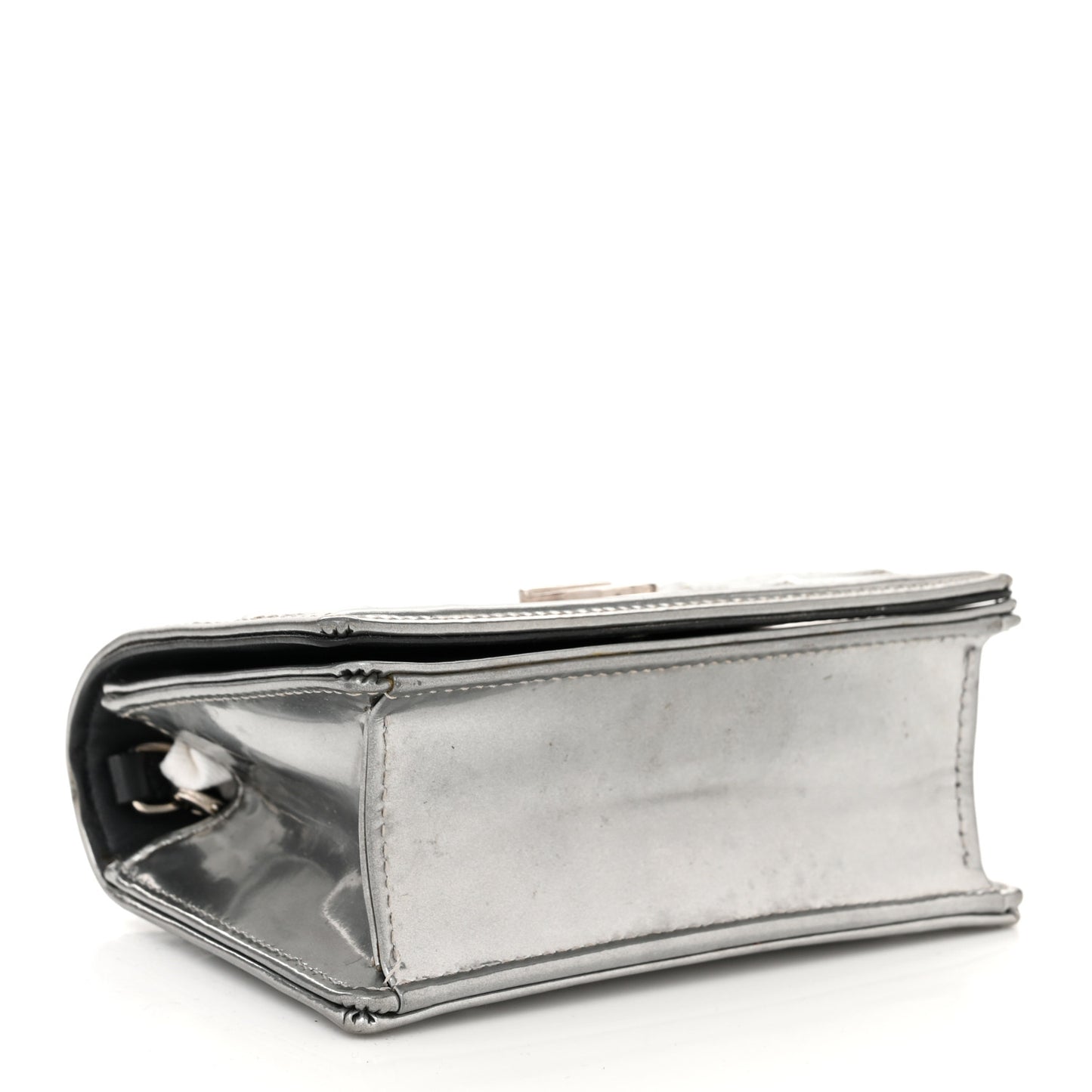 Metallic Patent Micro-Cannage Baby Diorama Flap Bag Silver