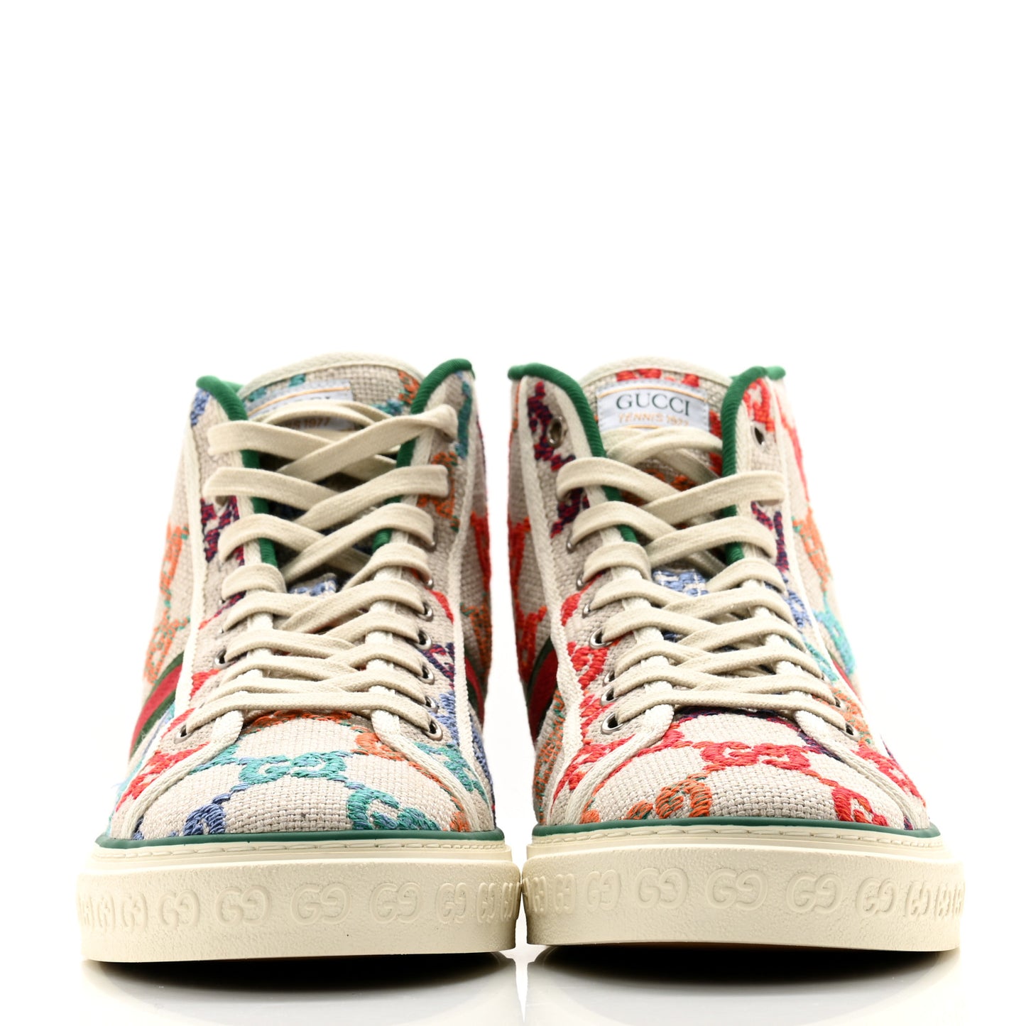 Linen Psychedelic Mini GG Monogram Mens 1977 Tennis High Top Sneakers 10 Multicolor Mystic White