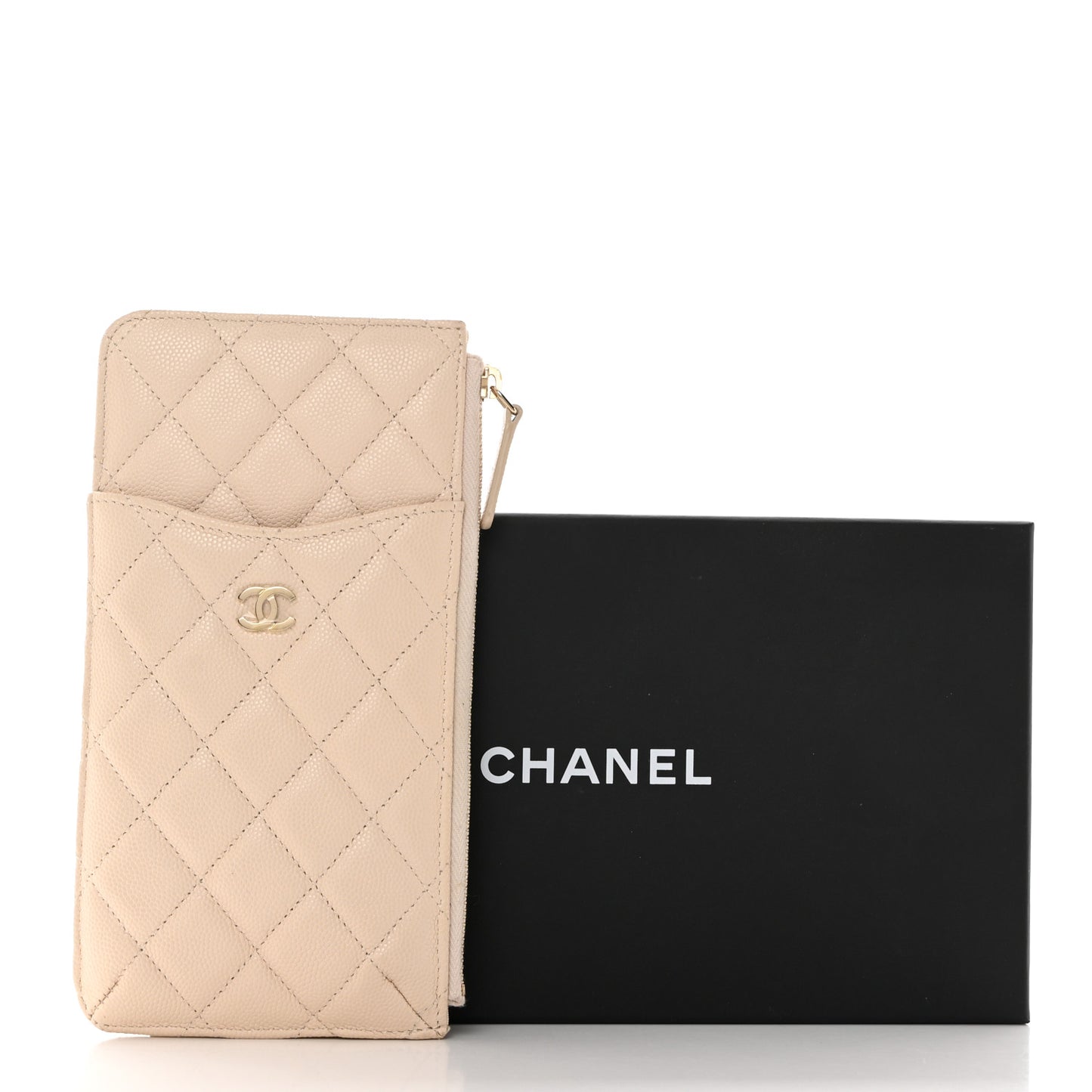 Caviar Quilted Classic iPhone Pouch Light Beige