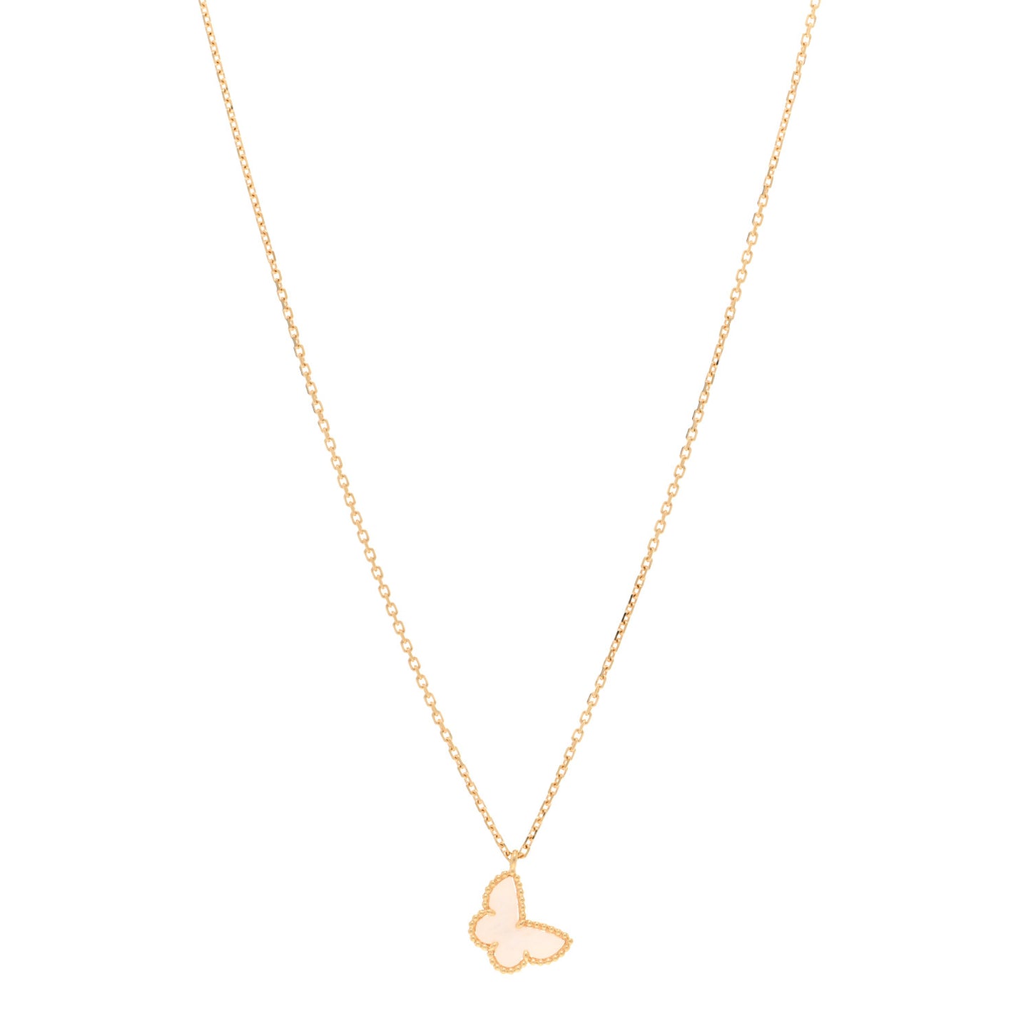18K Yellow Gold Mother of Pearl Sweet Alhambra Butterfly Pendant Necklace