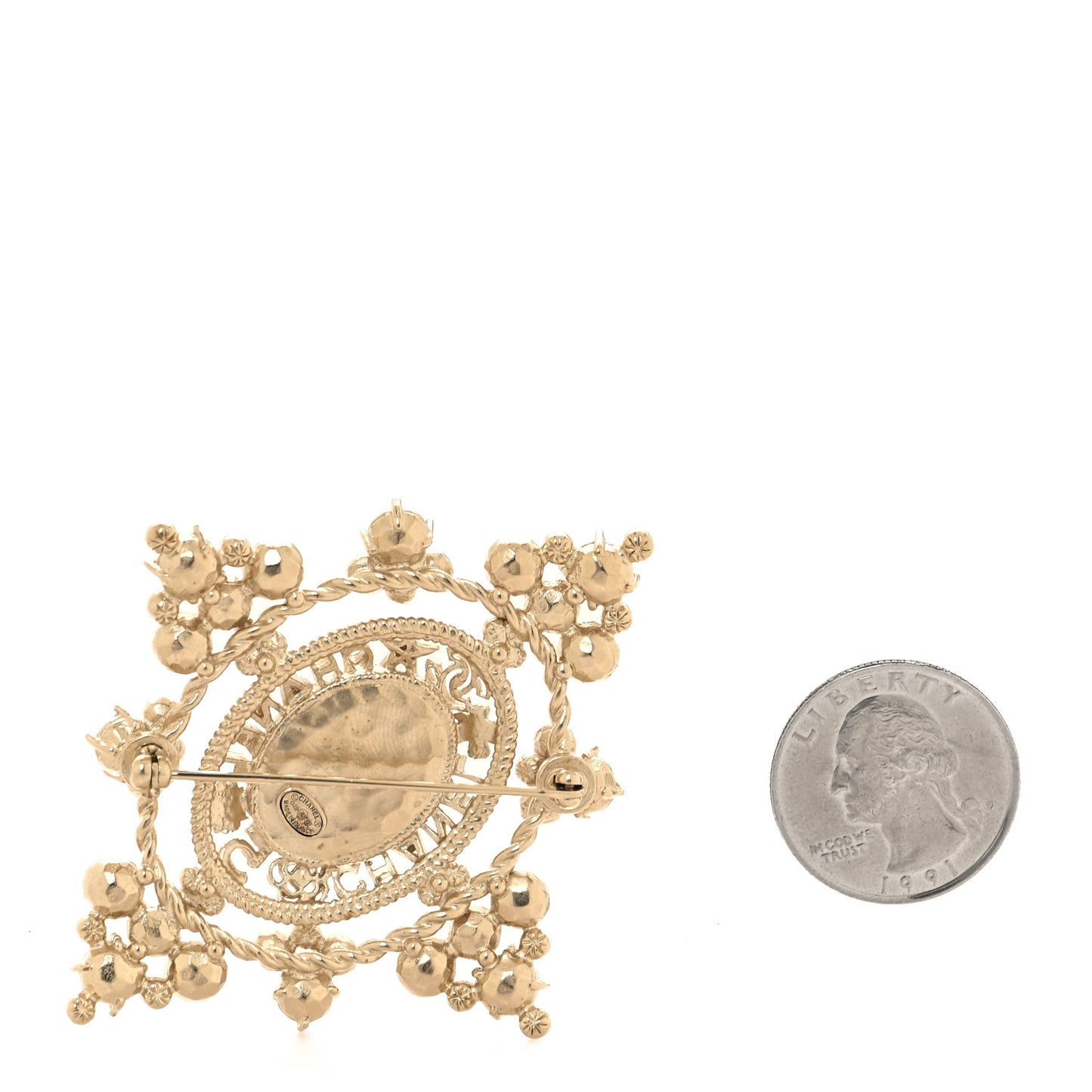 Pearl Crystal CC Brooch Gold