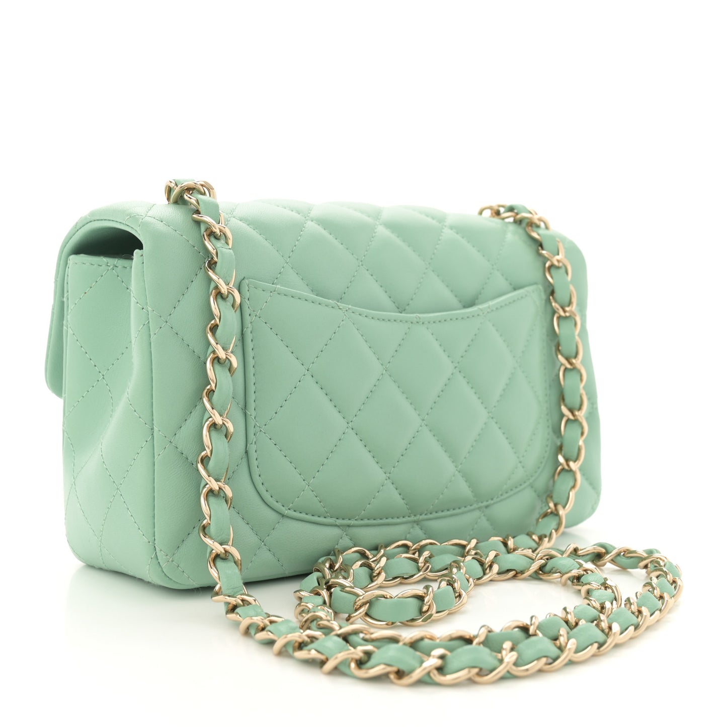 Lambskin Quilted Mini Rectangular Flap Light Green