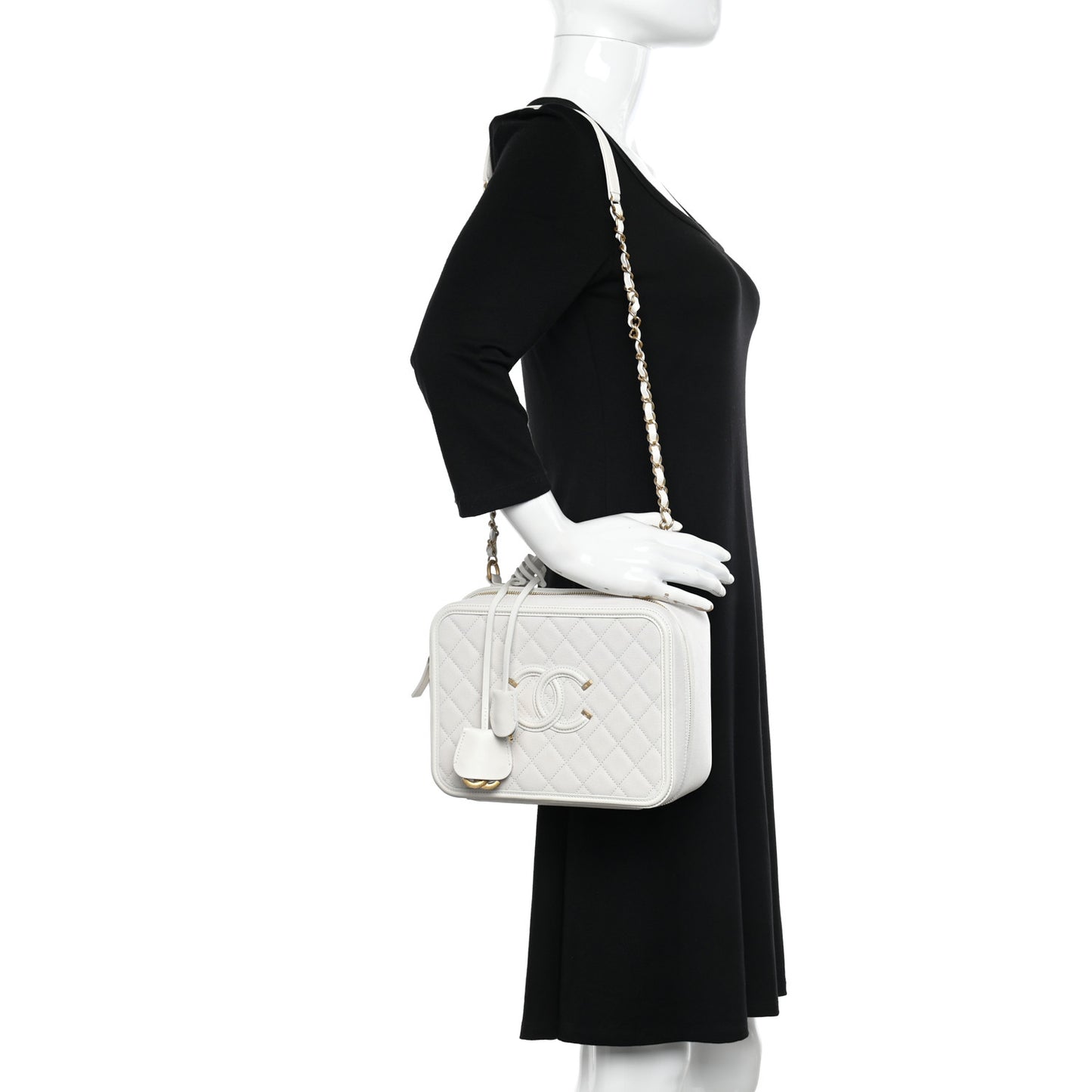 Caviar Quilted Large CC Filigree Vanity Case White