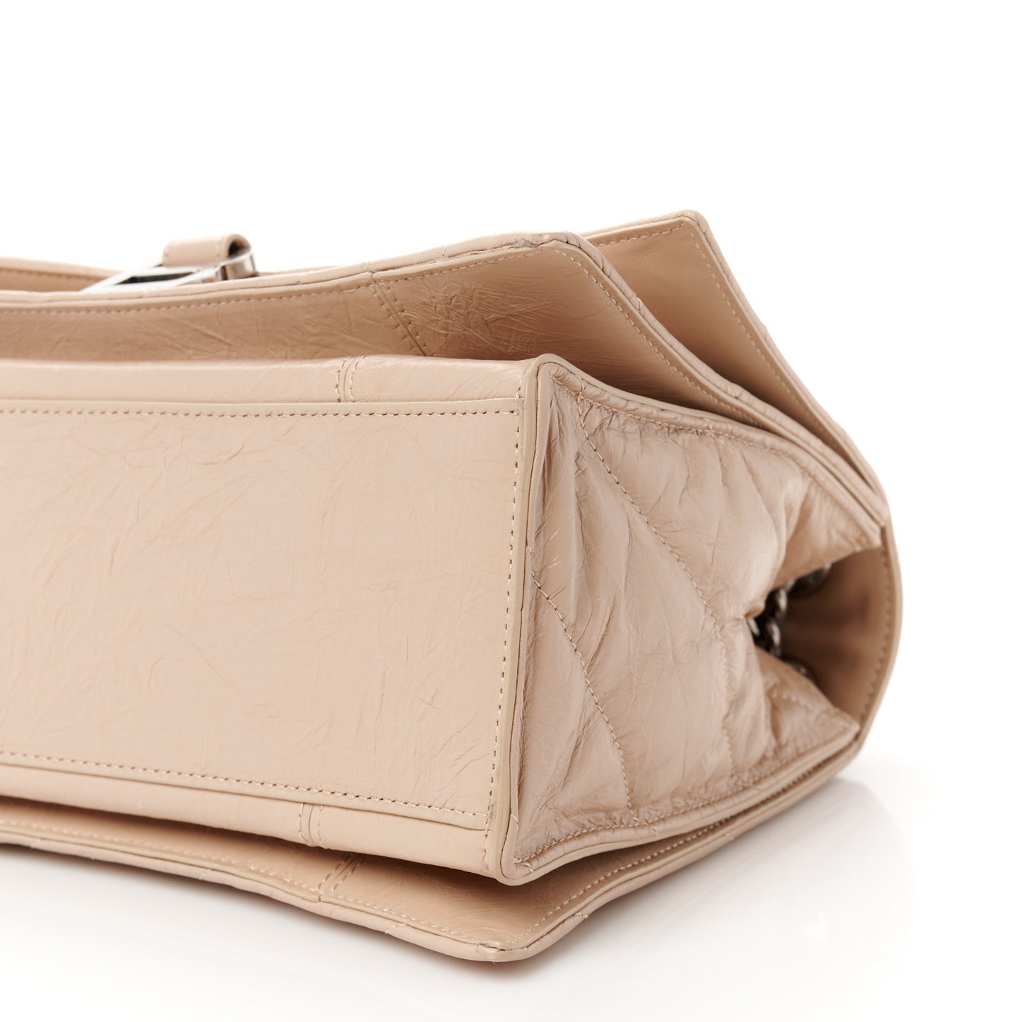 Crushed Calfskin Quilted Medium Crush Chain Bag Nude