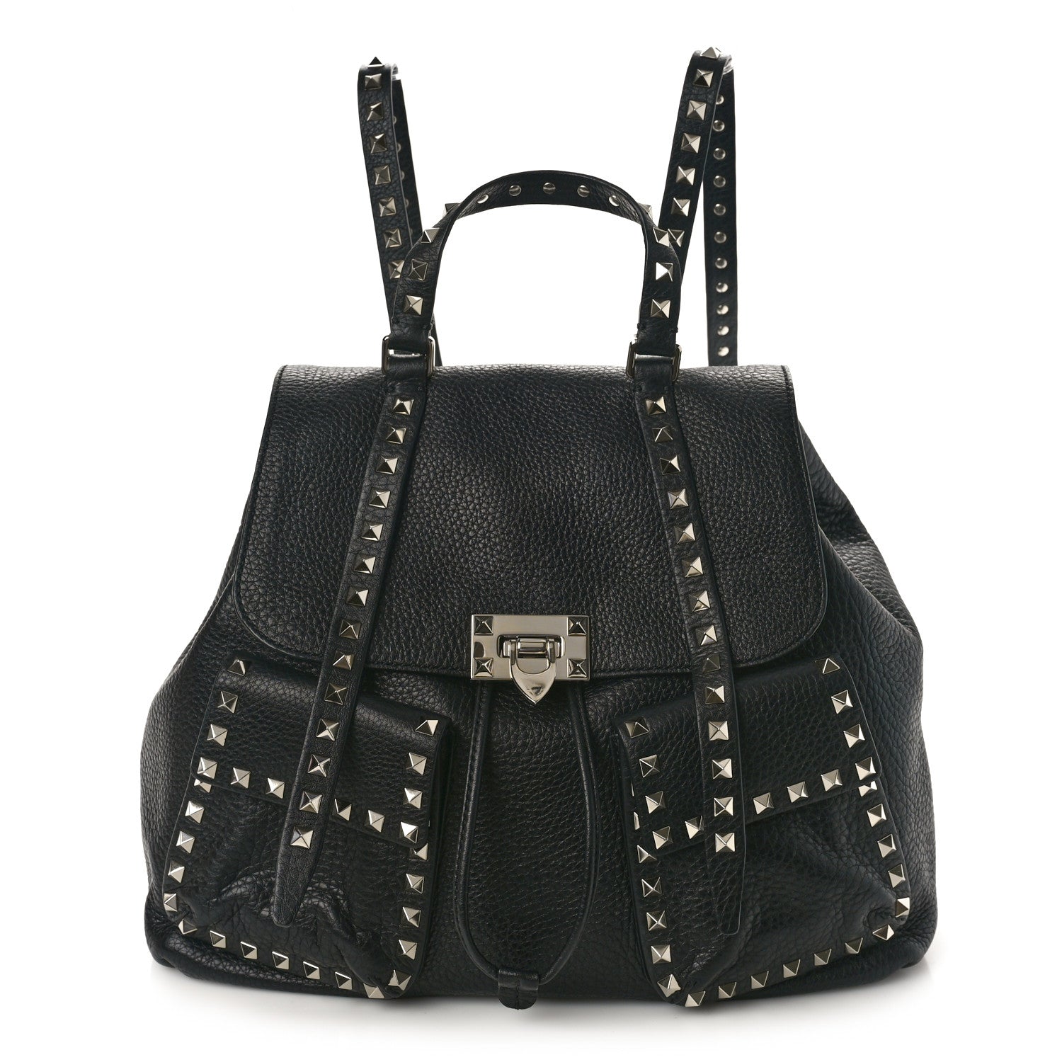 Valentino Garavani Pebbled Calfskin Rockstud Double Pocket Backpack Black 1 of 8