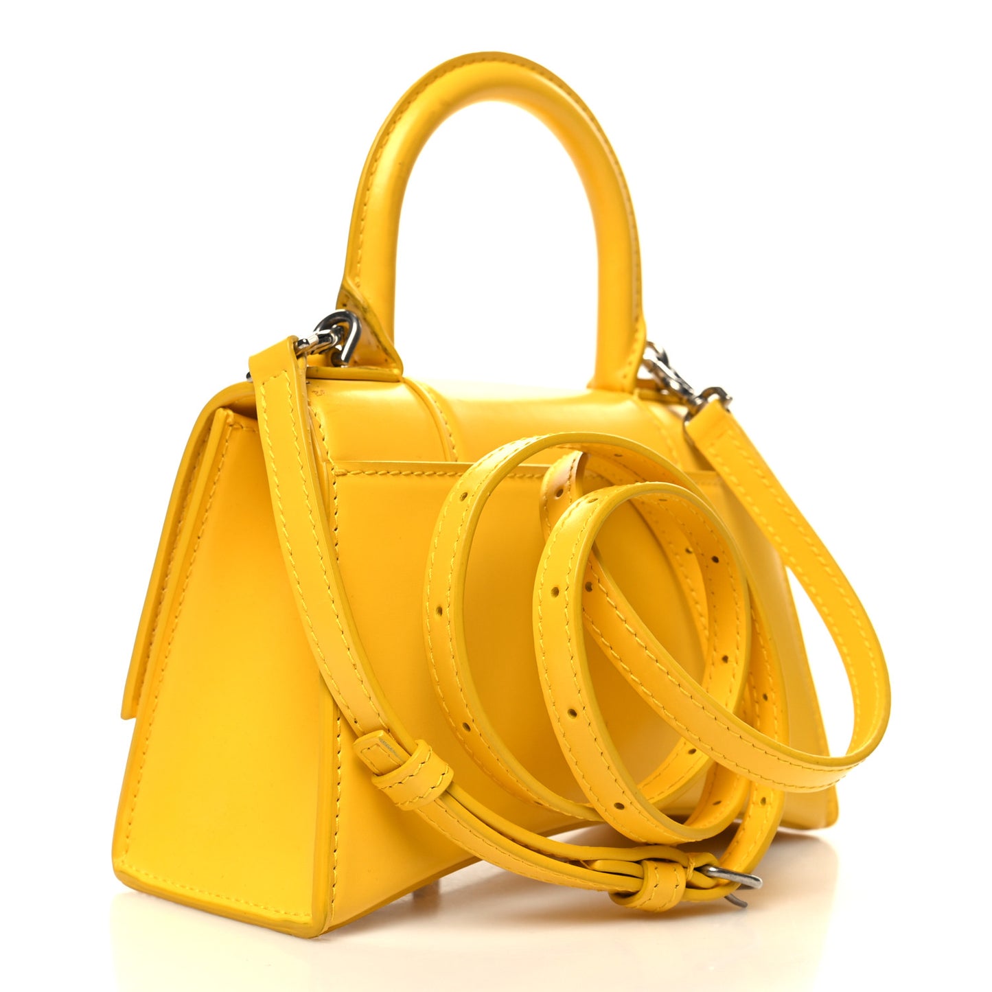 Shiny Box Calfskin Hourglass Top Handle Bag XS Yellow
