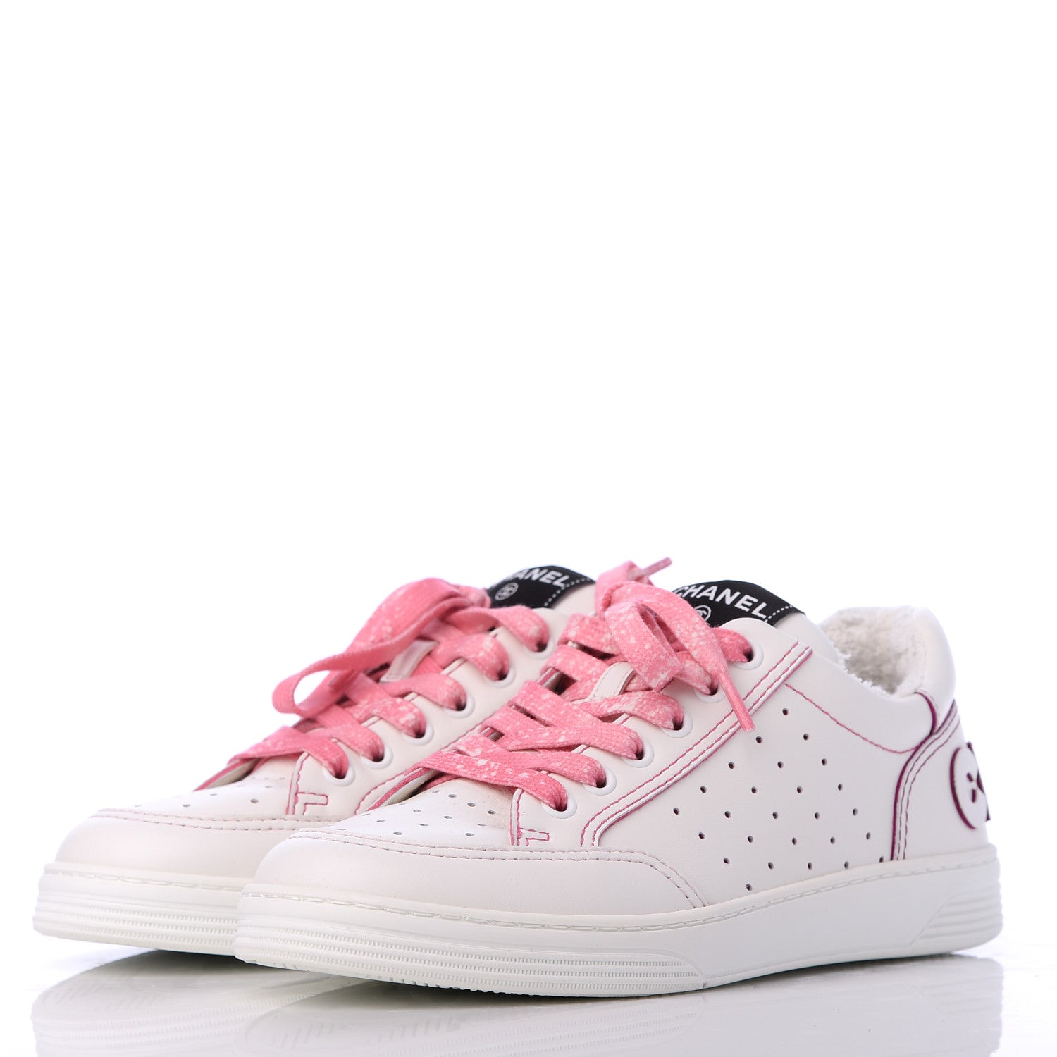 Chanel Calfskin Womens Logo Sneakers 37.5 White Pink 3 of 10